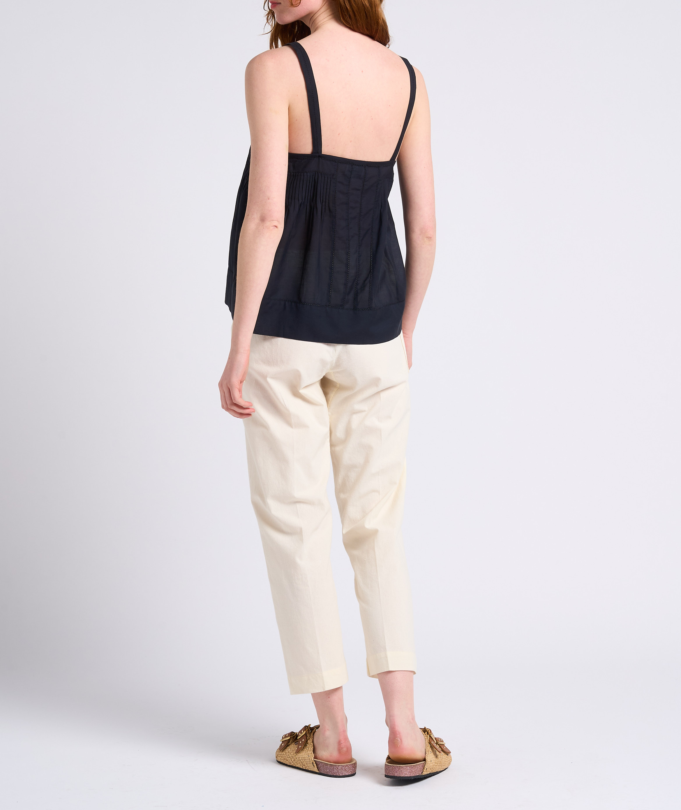 Korte, katoenen singlet met ajourmotiefje SWILDENS Zwart