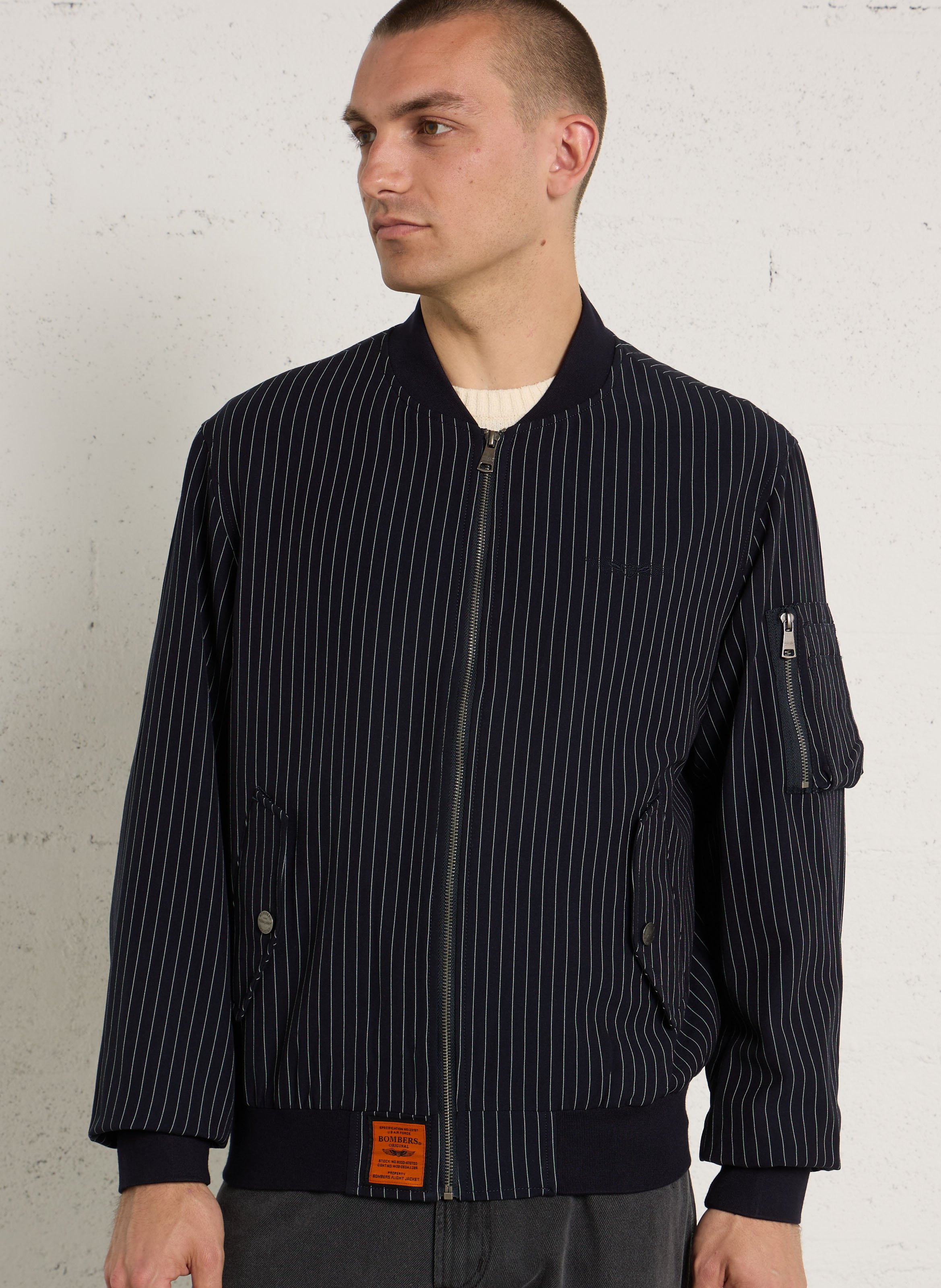 Veste zippée droite à rayures BOMBERS ORIGINAL Bleu