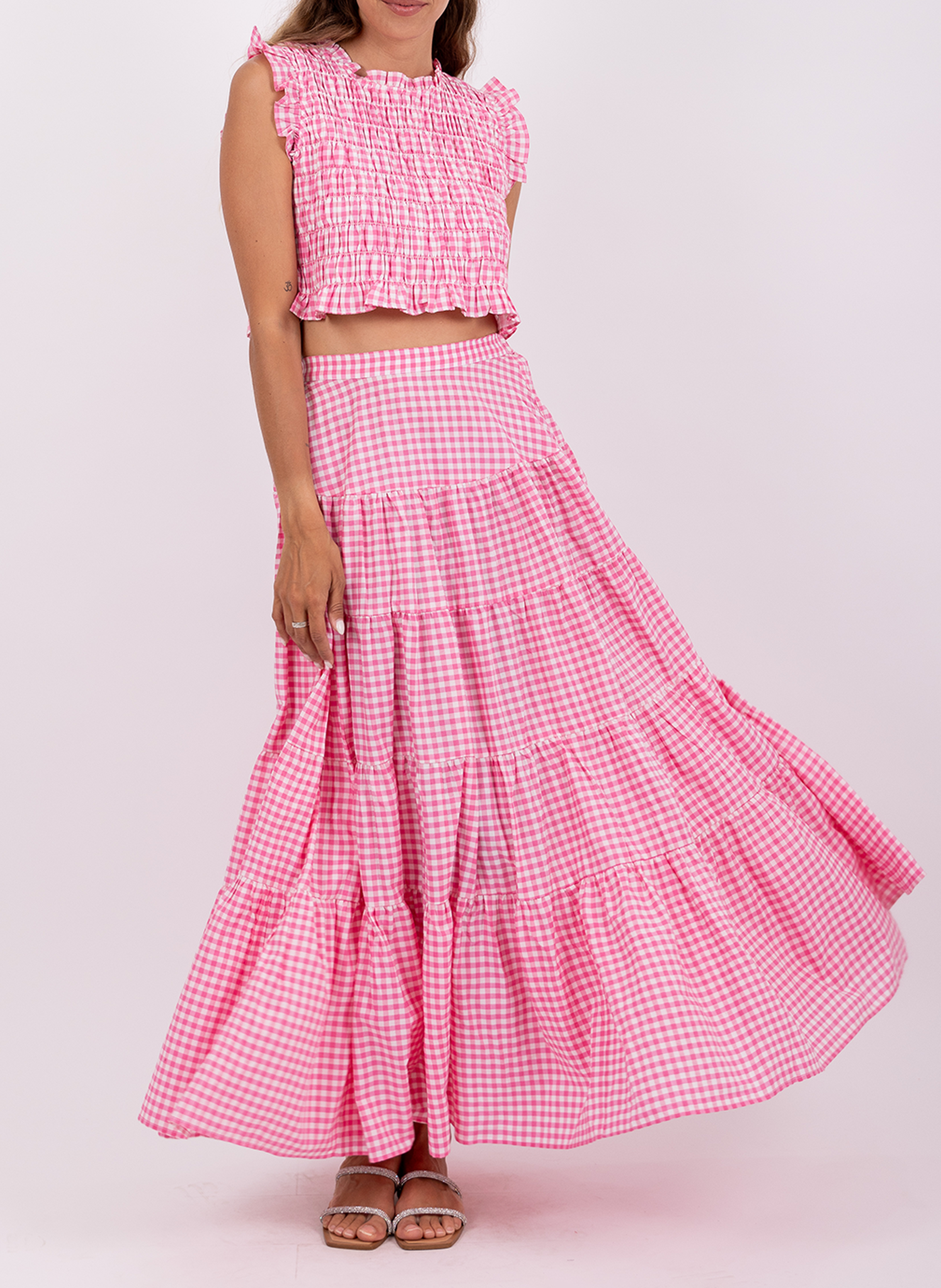 Jupe longue froncée à motifs SUNDRESS Rose