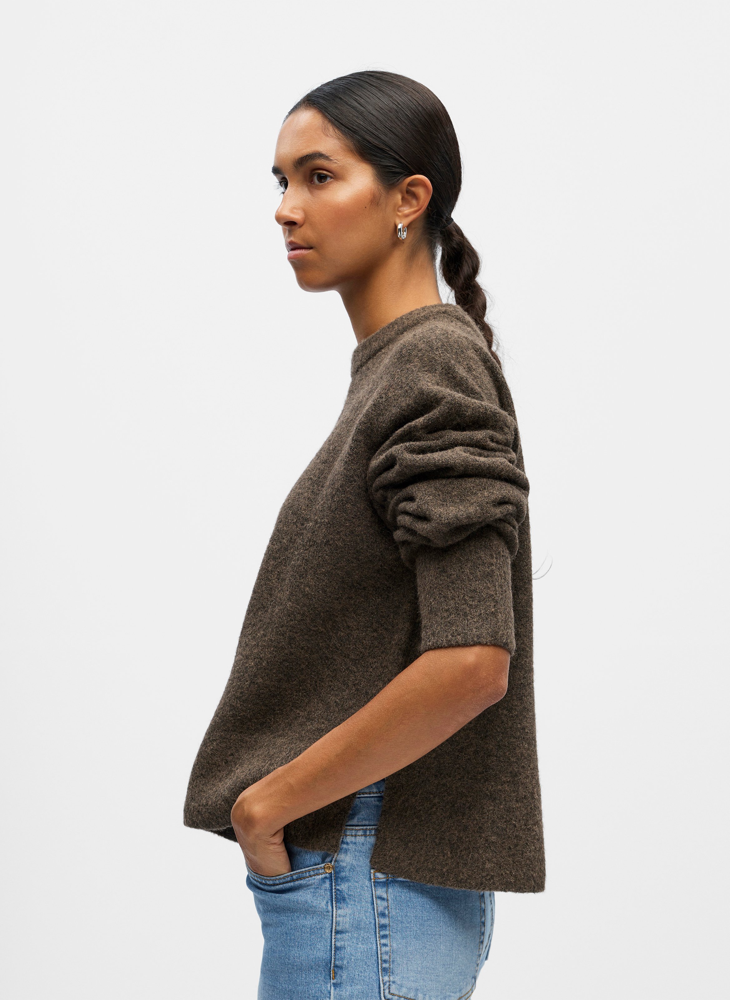 Gerader Rundhalsausschnitt-Pullover uni OBJECT Braun