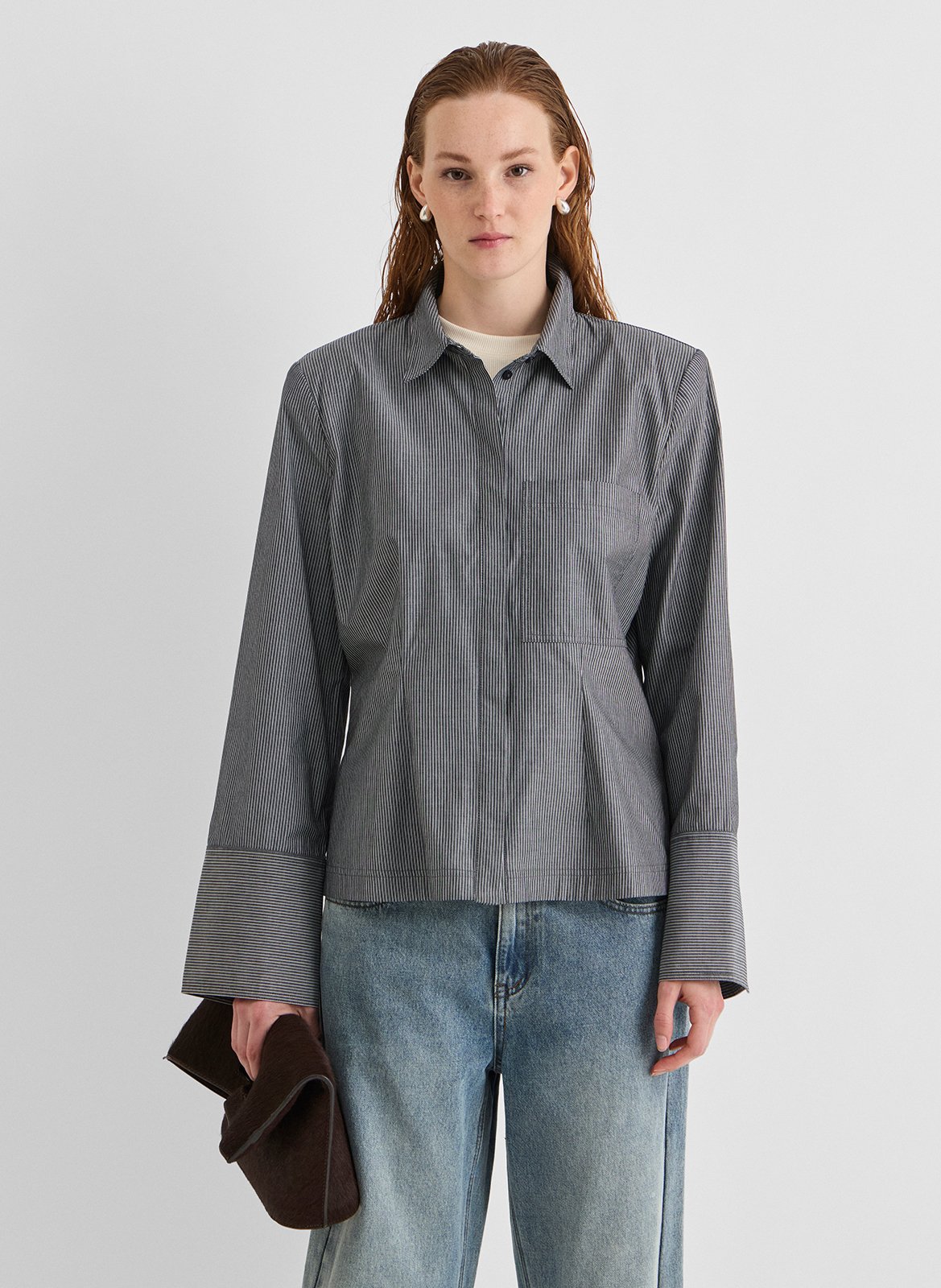 Fitted cotton shirt with classic collar ROUGE EDIT Grey