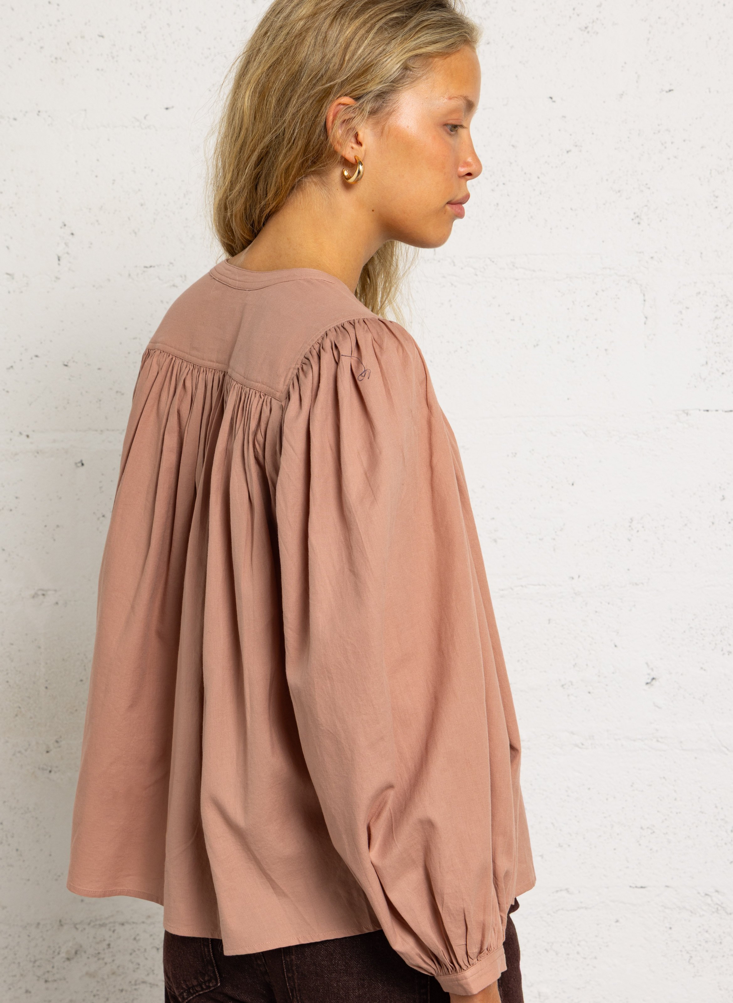 Loose-fit cotton round-neck blouse DES PETITS HAUTS Pink