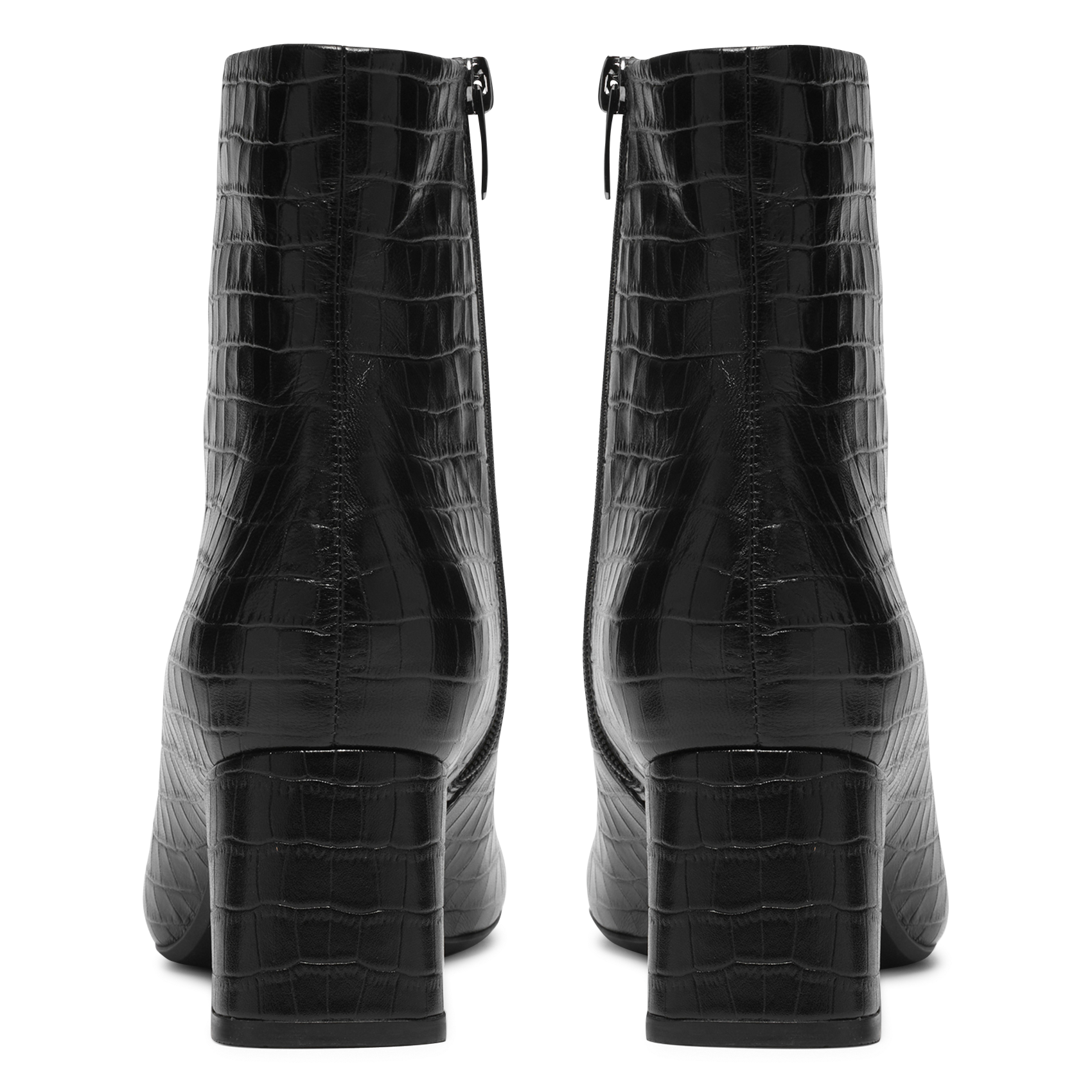 Square-toe croc-effect leather ankle boots CLARKS Black