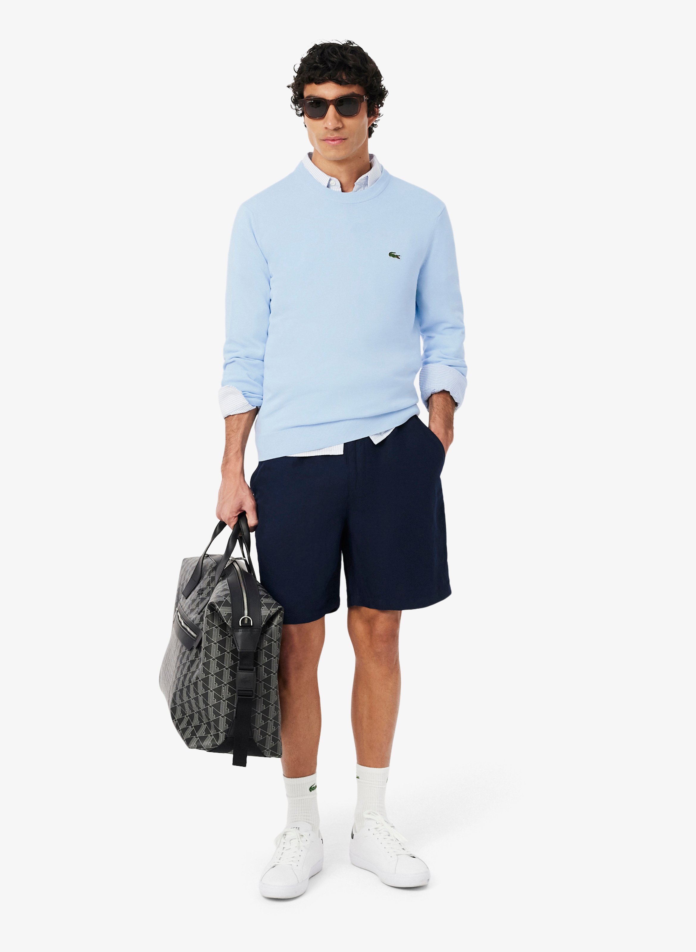 Pull col rond regular-fit en coton  LACOSTE Bleu