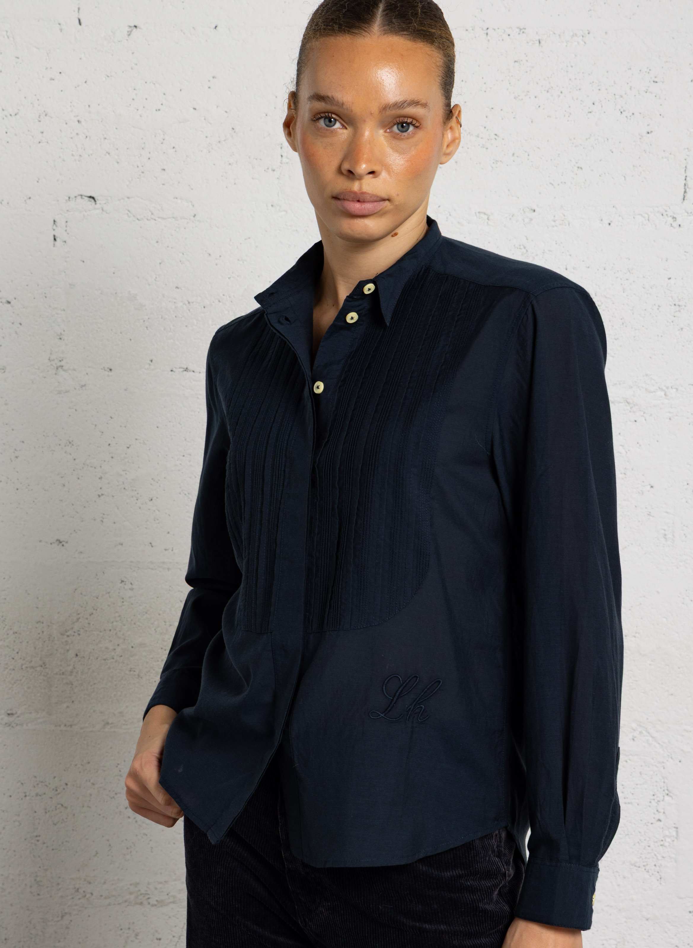 Blouse met plooien in effen katoenmix LEON & HARPER