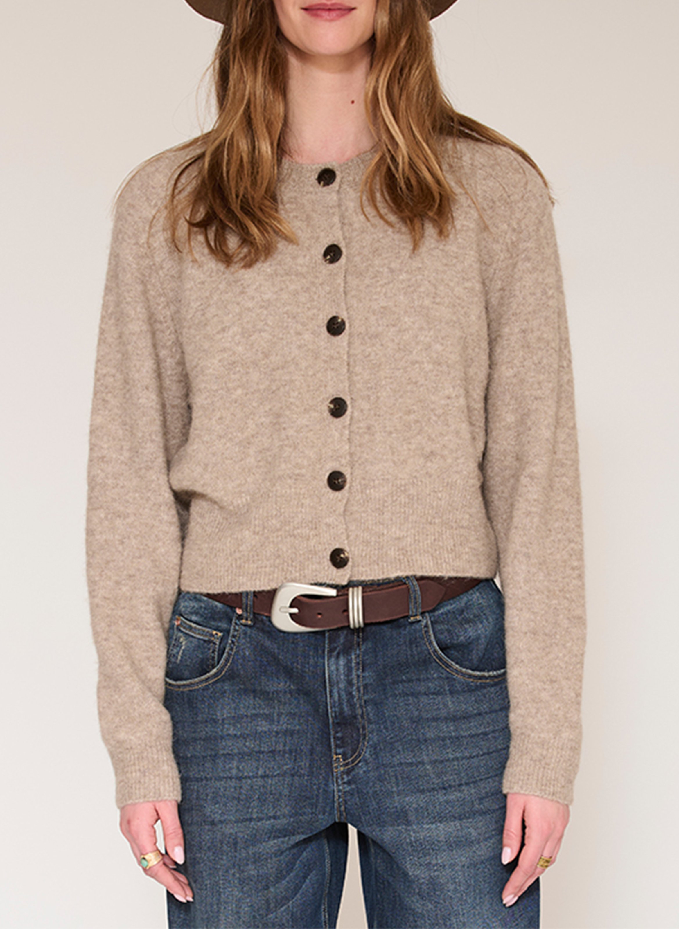 Recht vest met ronde hals | wolblend MKT Bruin
