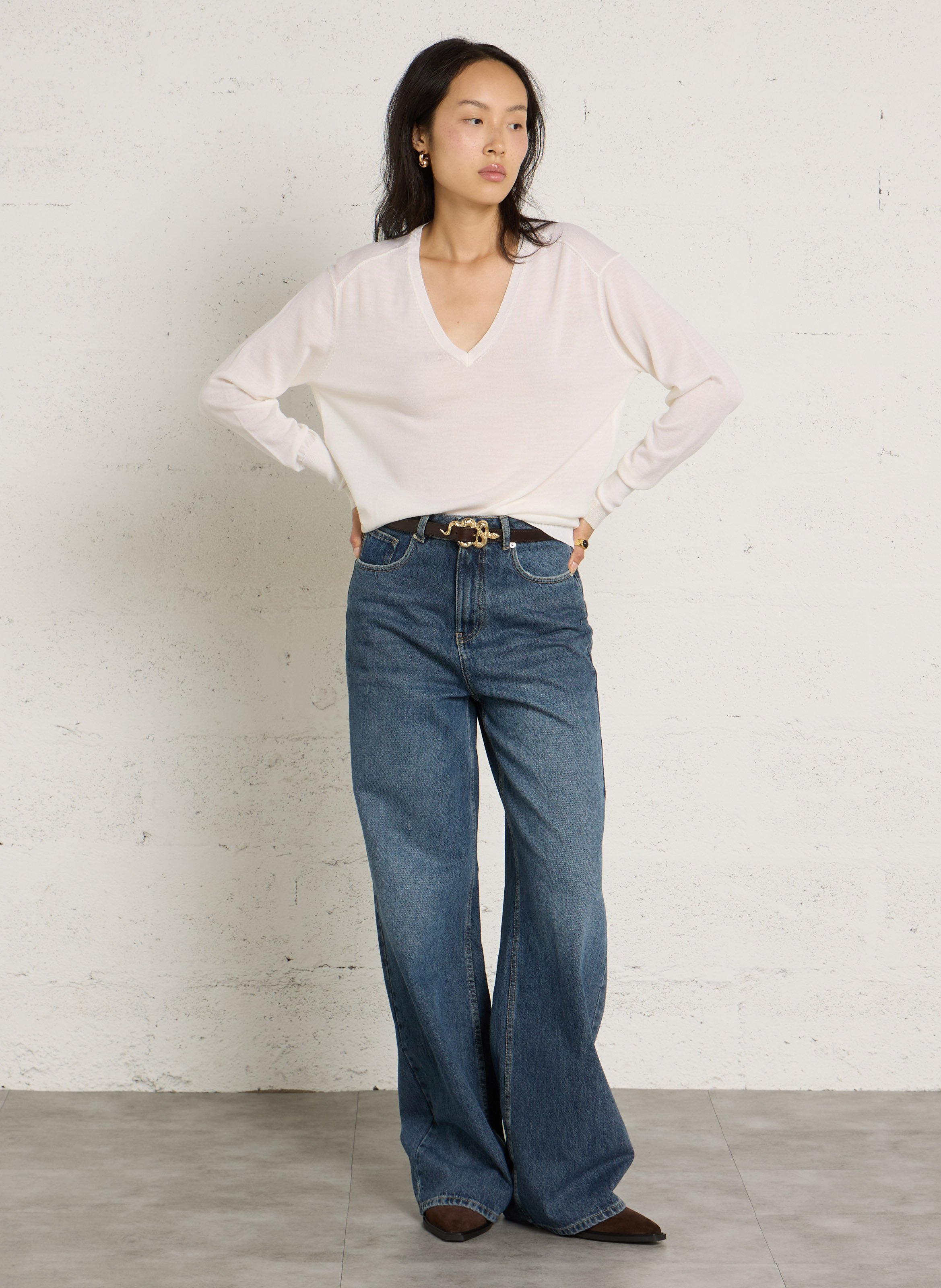 V-neck wool sweater IKKS White