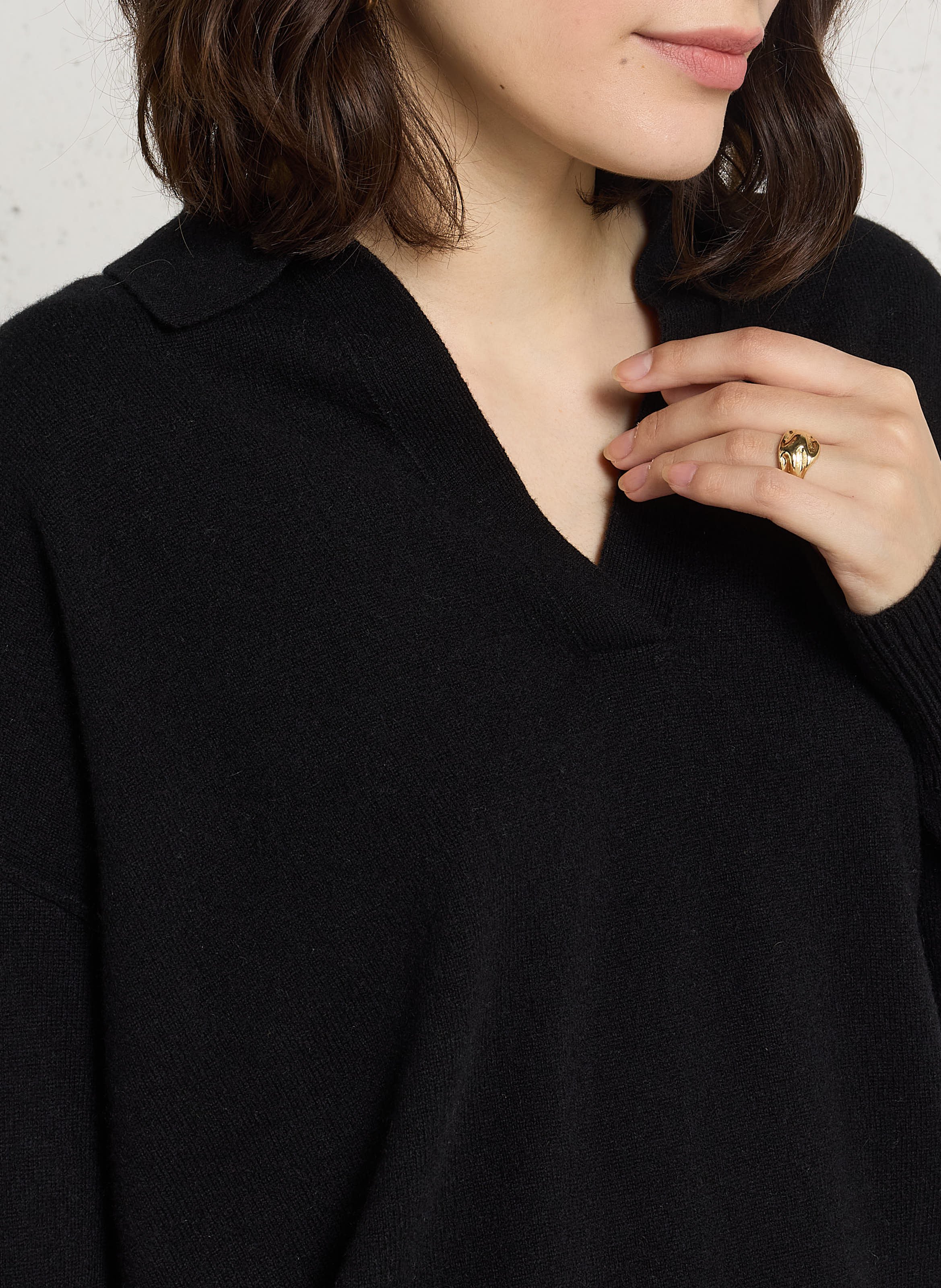 Pull col rond droit en laine et cachemire HARTFORD Noir