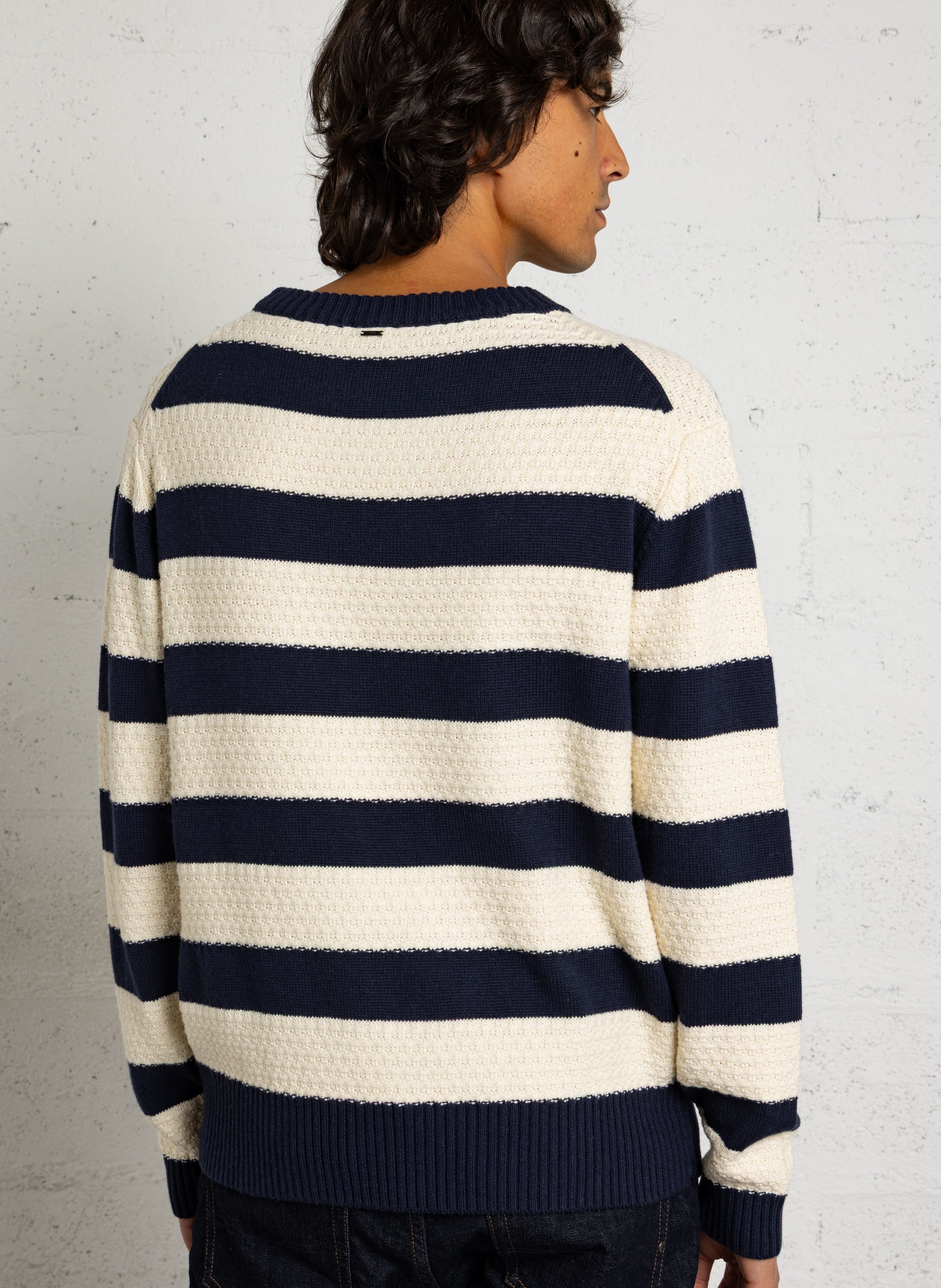 Straight cotton-blend sweater with round neck IKKS Blue