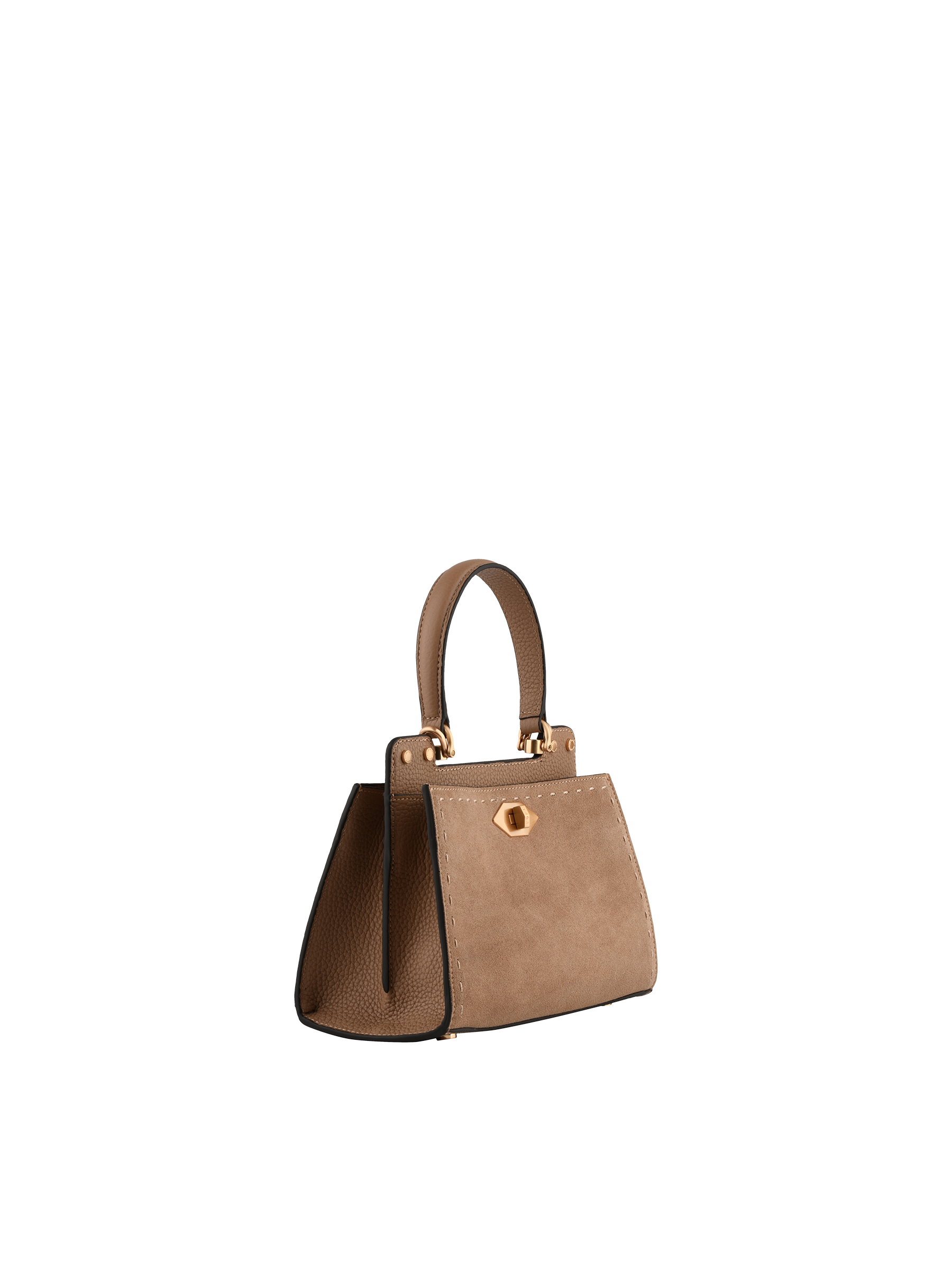 Cowhide leather handbag with a suede-effect finish POURCHET Grey