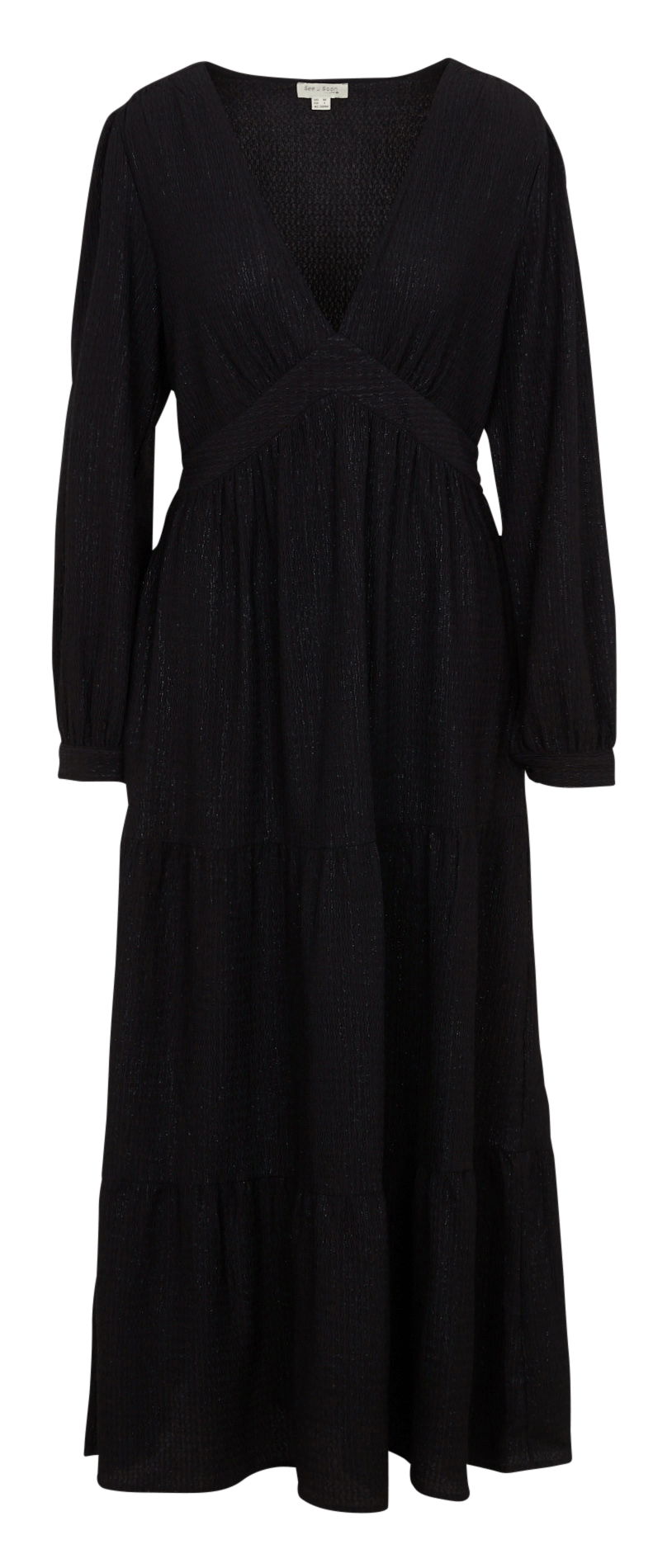 Lange wijde jurk met V-hals en glanzend detail SEE U SOON Zwart