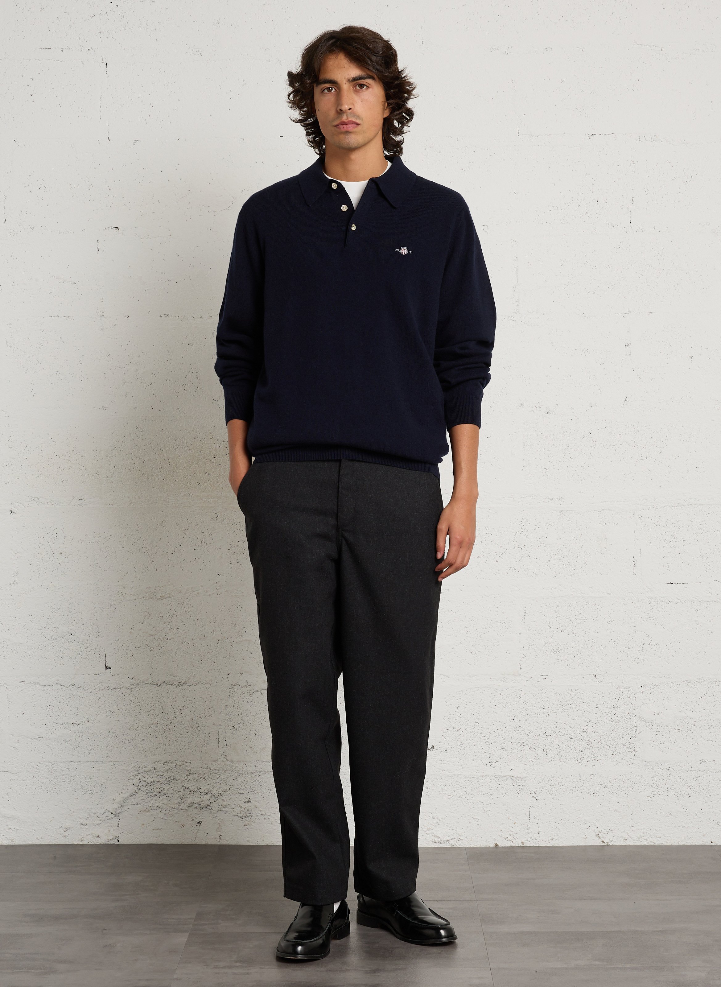 Pull droit col polo en laine GANT Bleu
