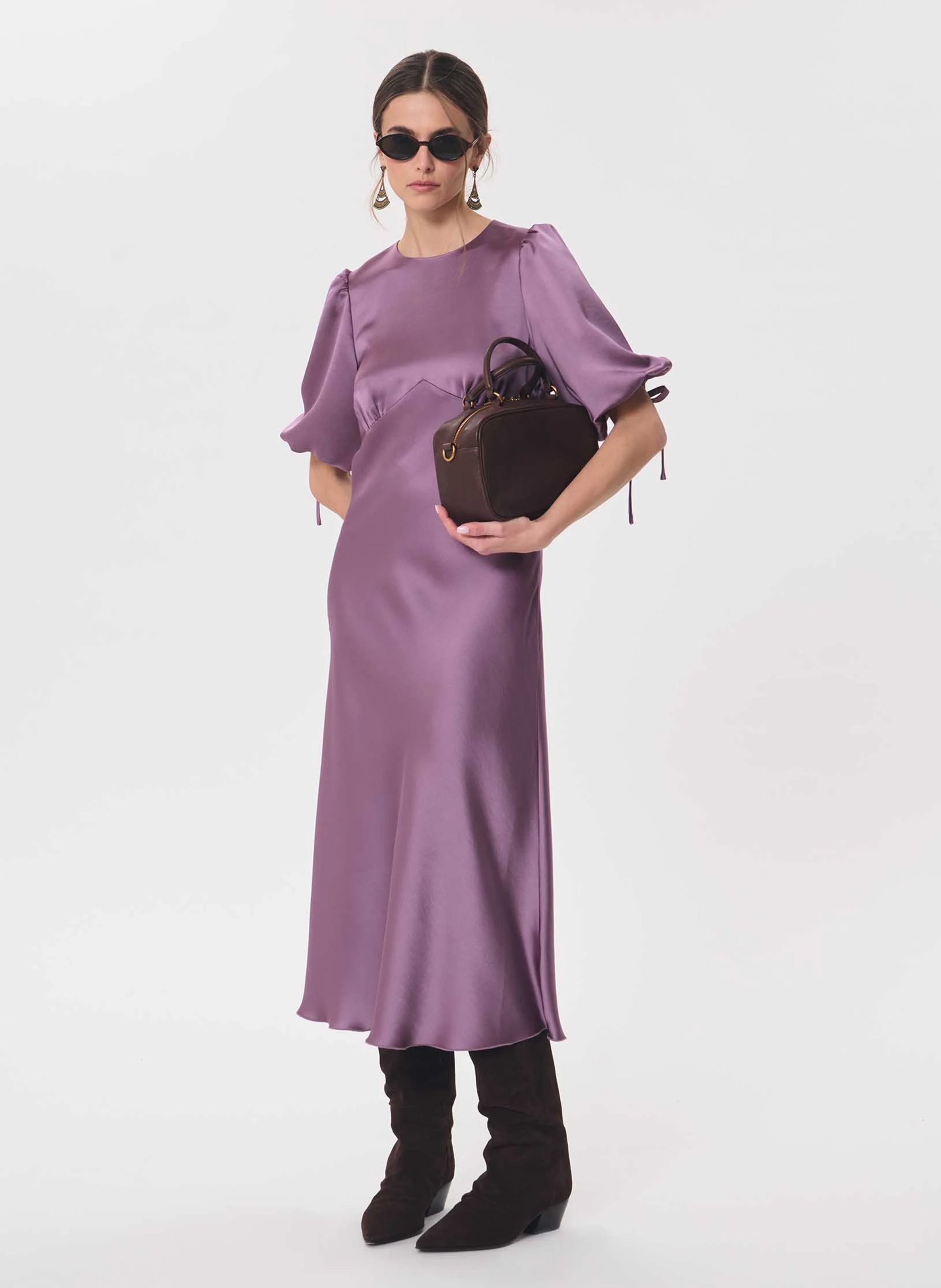 Long plain round-neck dress | Purple TARA JARMON Women