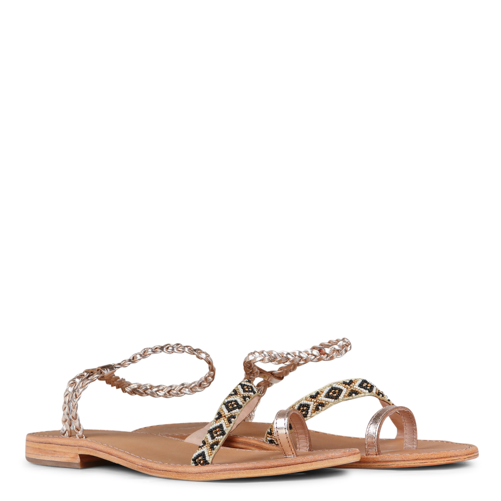 Mixed leather flat sandals LES TROPEZIENNES PAR M.BELARBI Golden