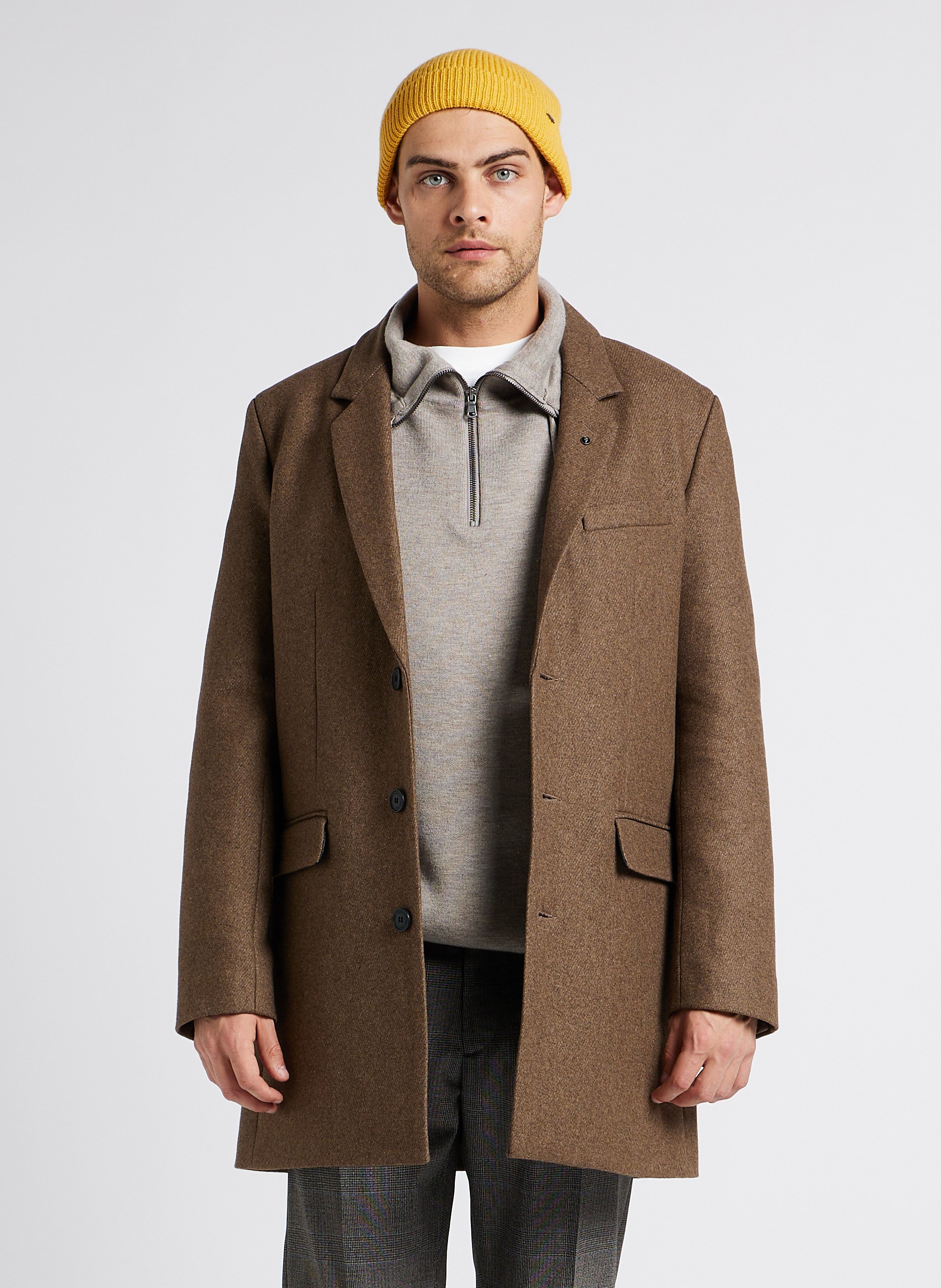 Manteau droit en laine m lang e Marron