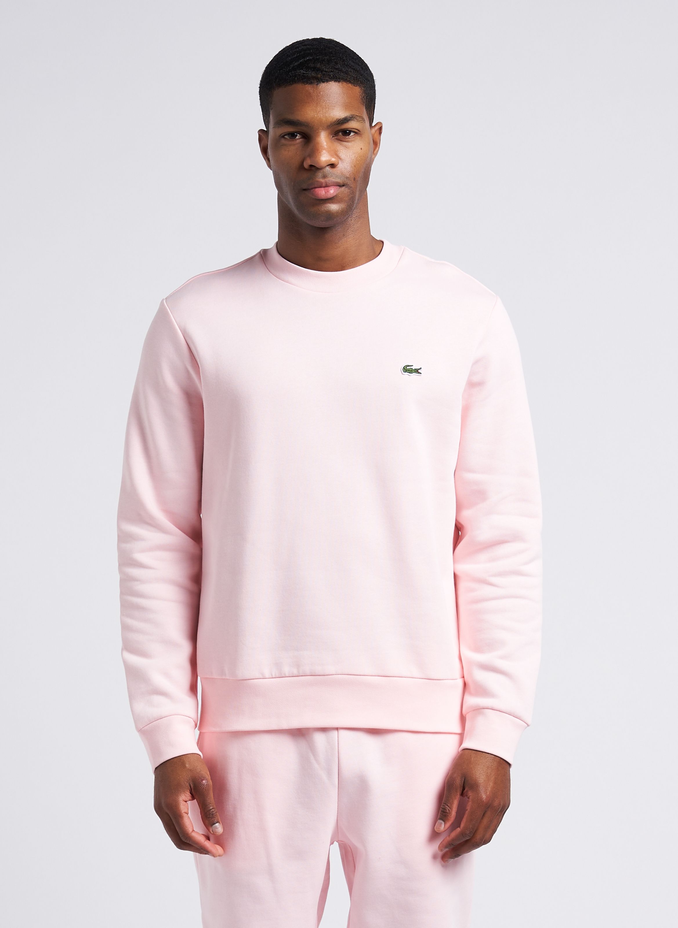 Sweat col rond logo brod en coton m lang Rose