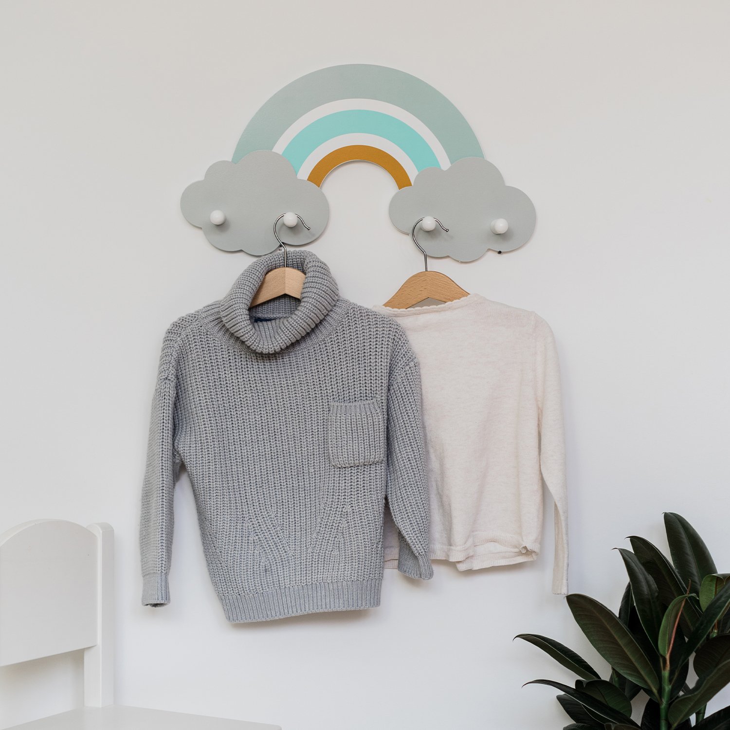 Wooden rainbow wall-mounted coat rack KINDSGUT Blue