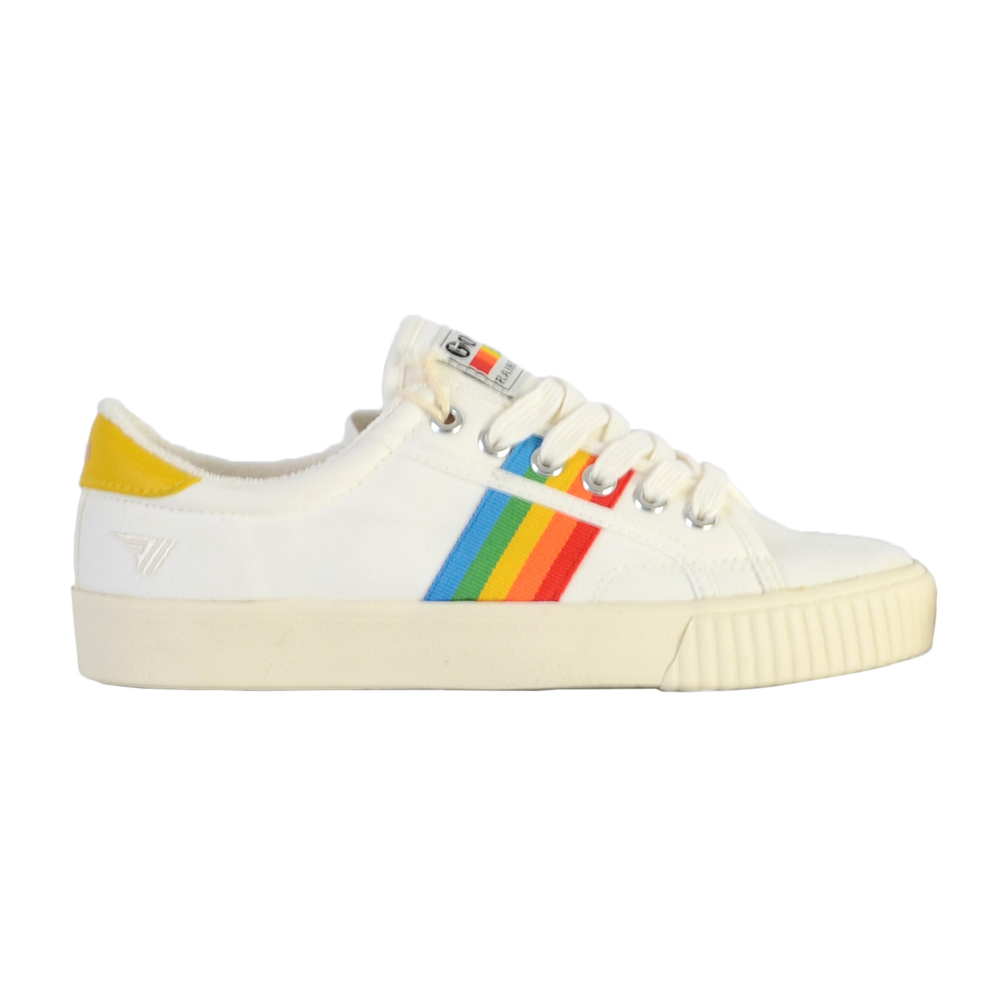 Rainbow leather sneakers by Mark Cox. GOLA White