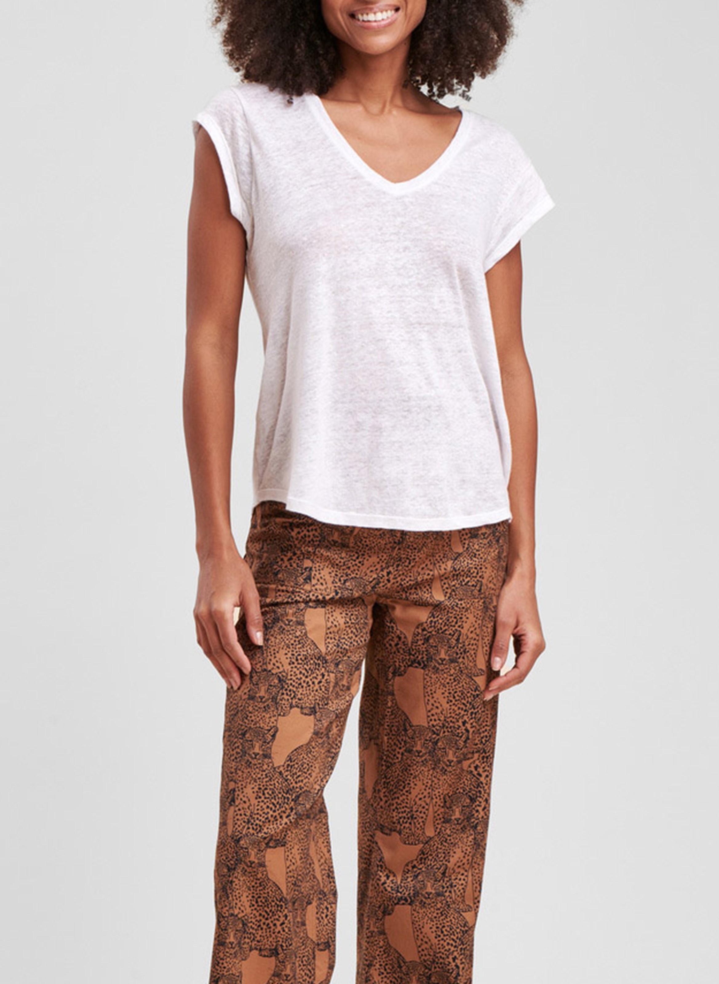 Tee-shirt droit col V en lin LA FEE MARABOUTEE Blanc