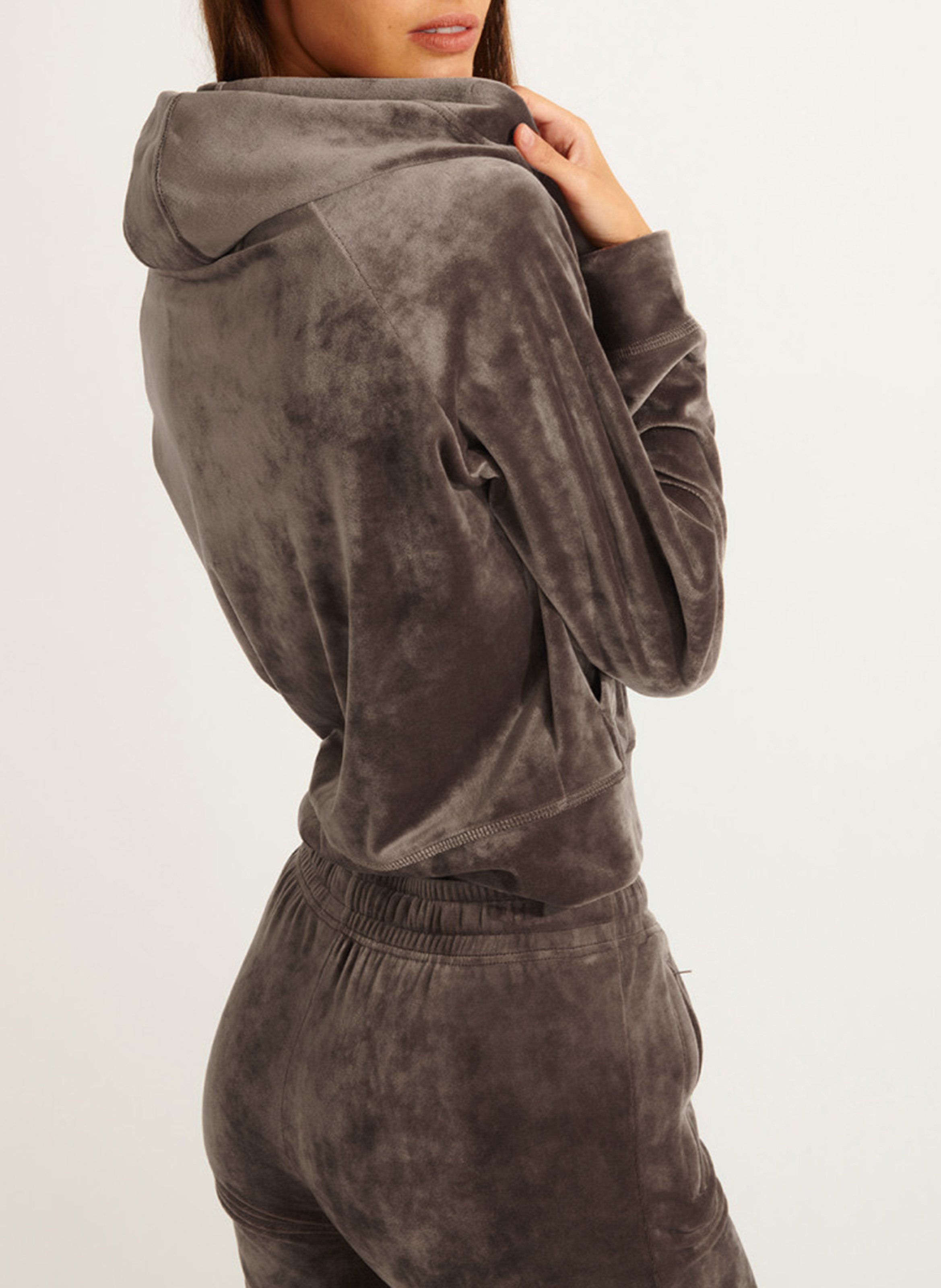 Gilet droit à capuche en velours BANANA MOON Marron
