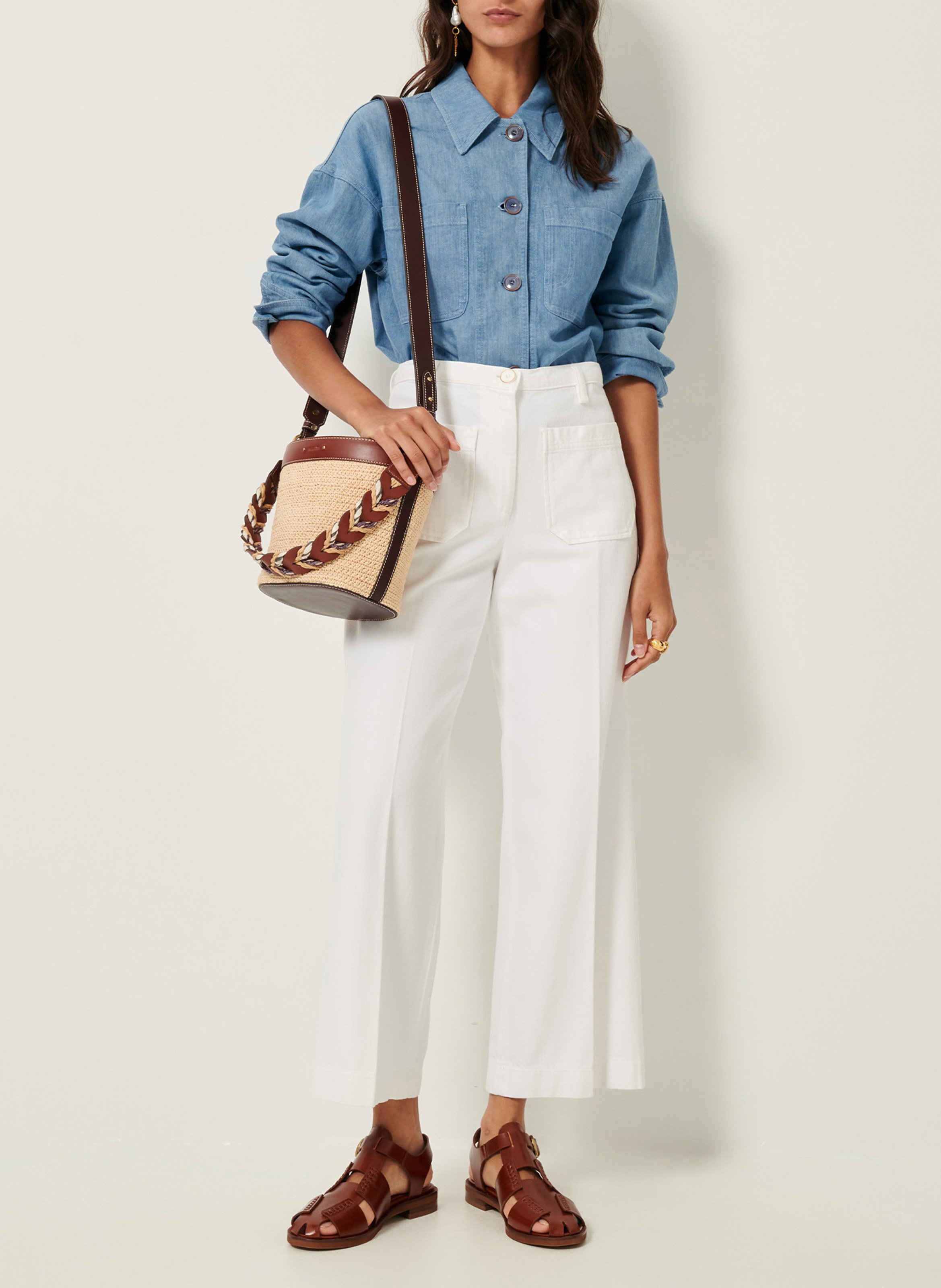 Jean droit taille haute en coton SESSUN Blanc