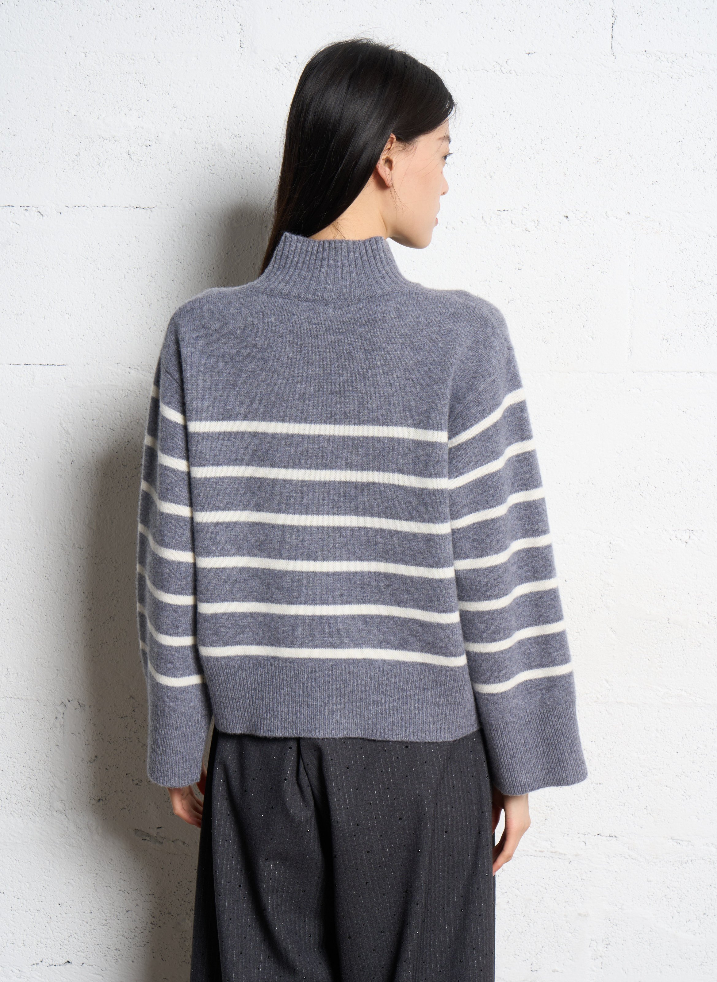 Pull ample col montant rayé en laine SUNCOO Gris