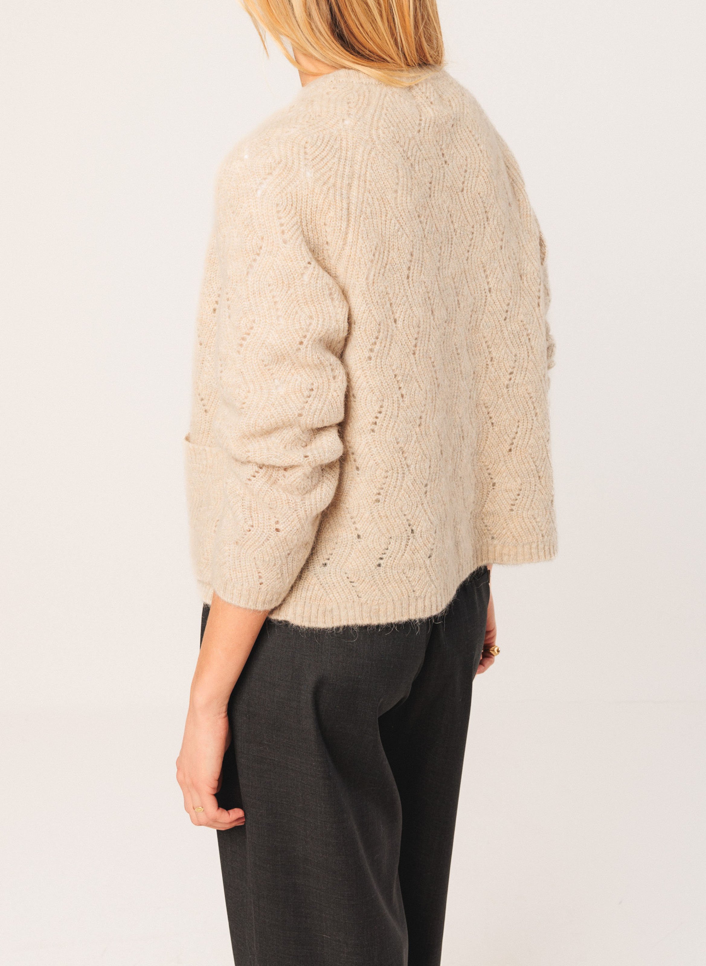Round-neck mixed-knit cardigan INDI & COLD Beige