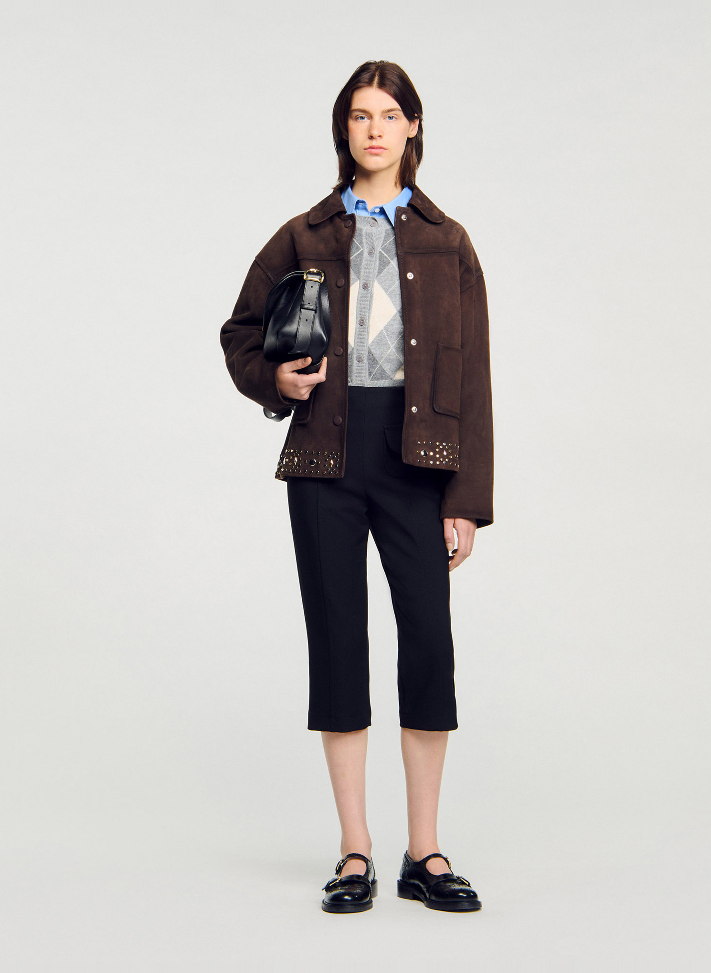 Solid color cropped pants with buttoned pockets SANDRO Black