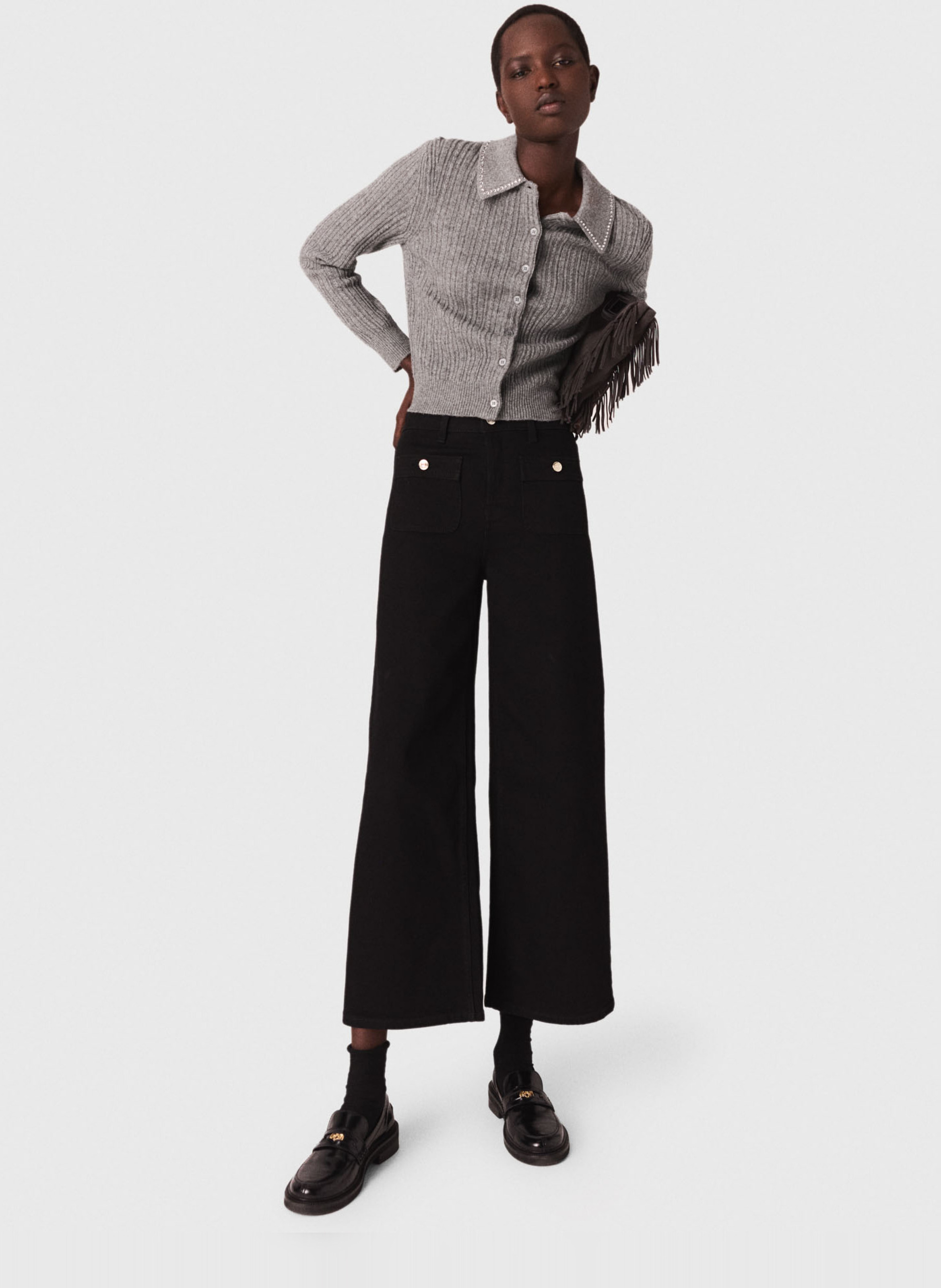 Jean large en coton mélangé MAJE Noir