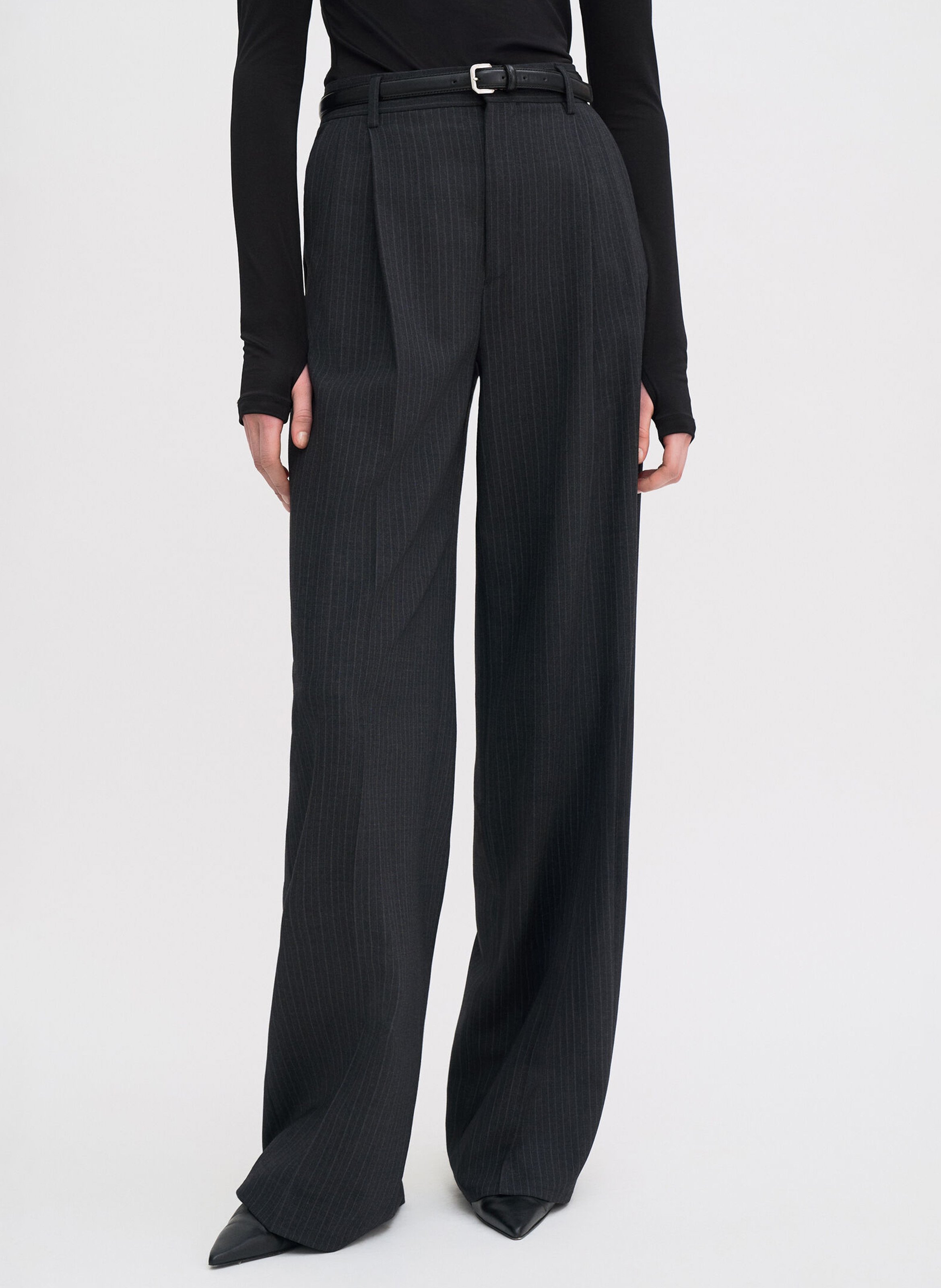 Pantalon large à pincces en laine mélangée FILIPPA K Gris