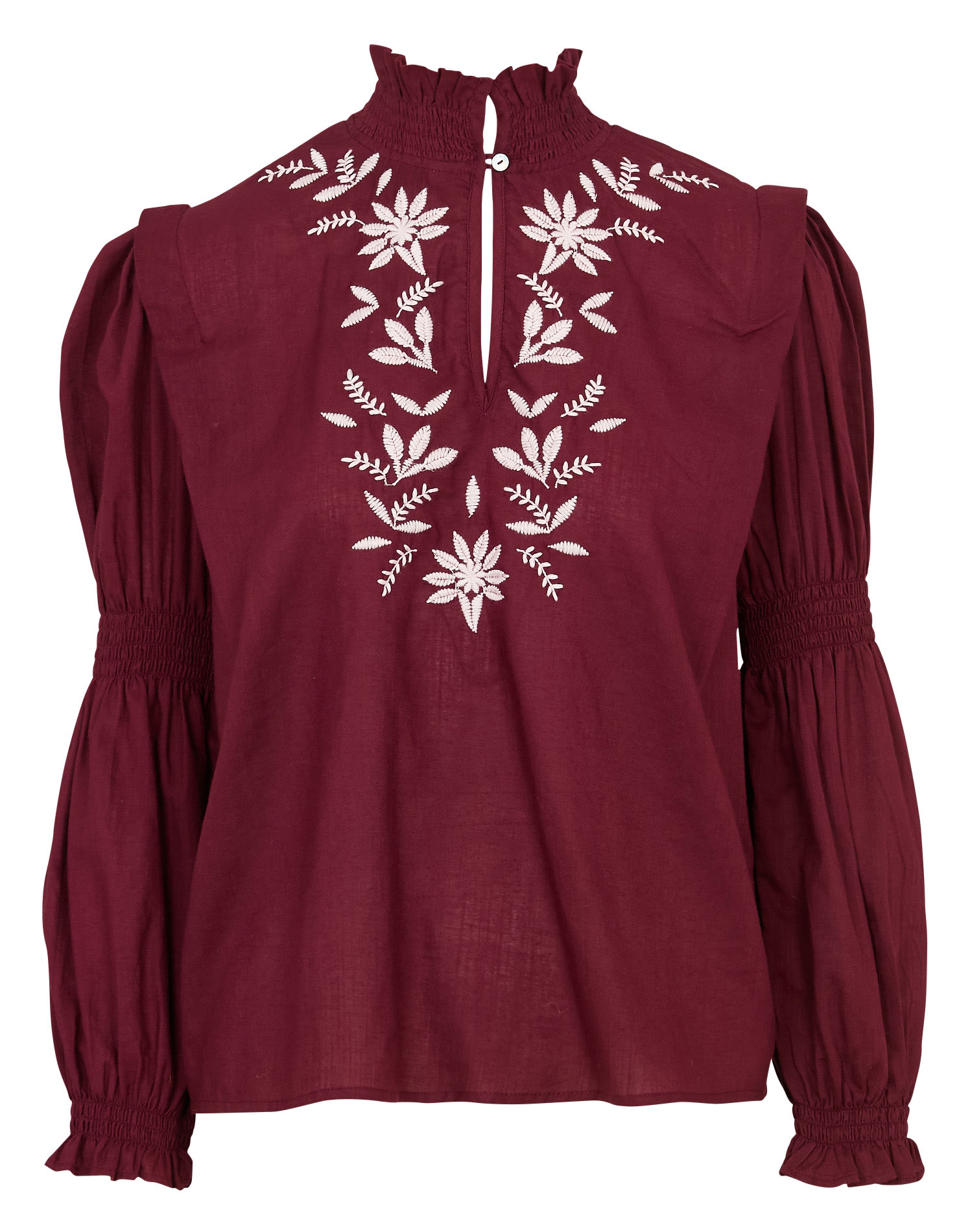 Blouse droite col montant en coton brodé SOPHIE+LUCIE Rouge