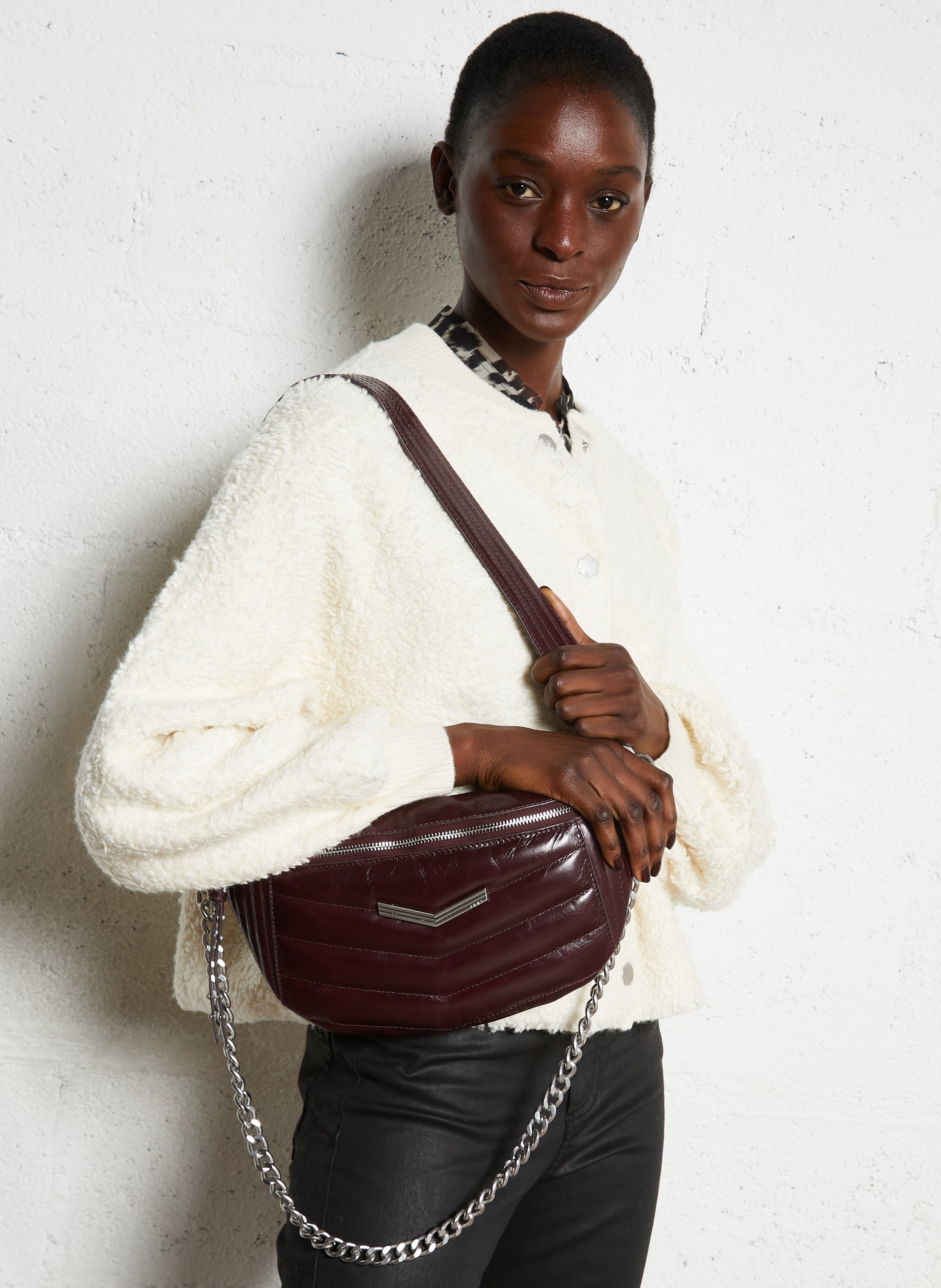 Quilted leather zip-up waist bag IKKS Purple