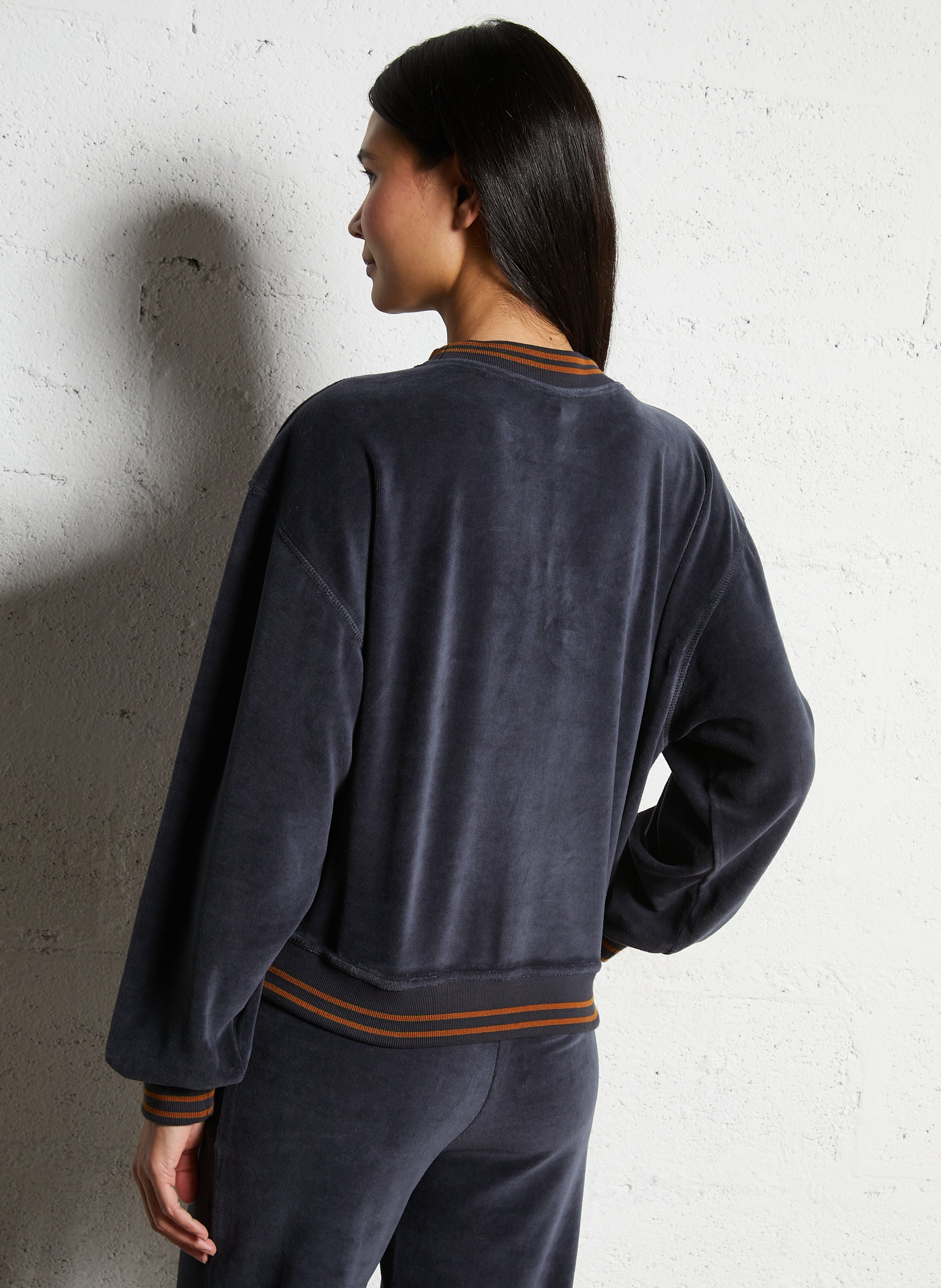 Sweat col rond en velours  LA NOUVELLE Gris