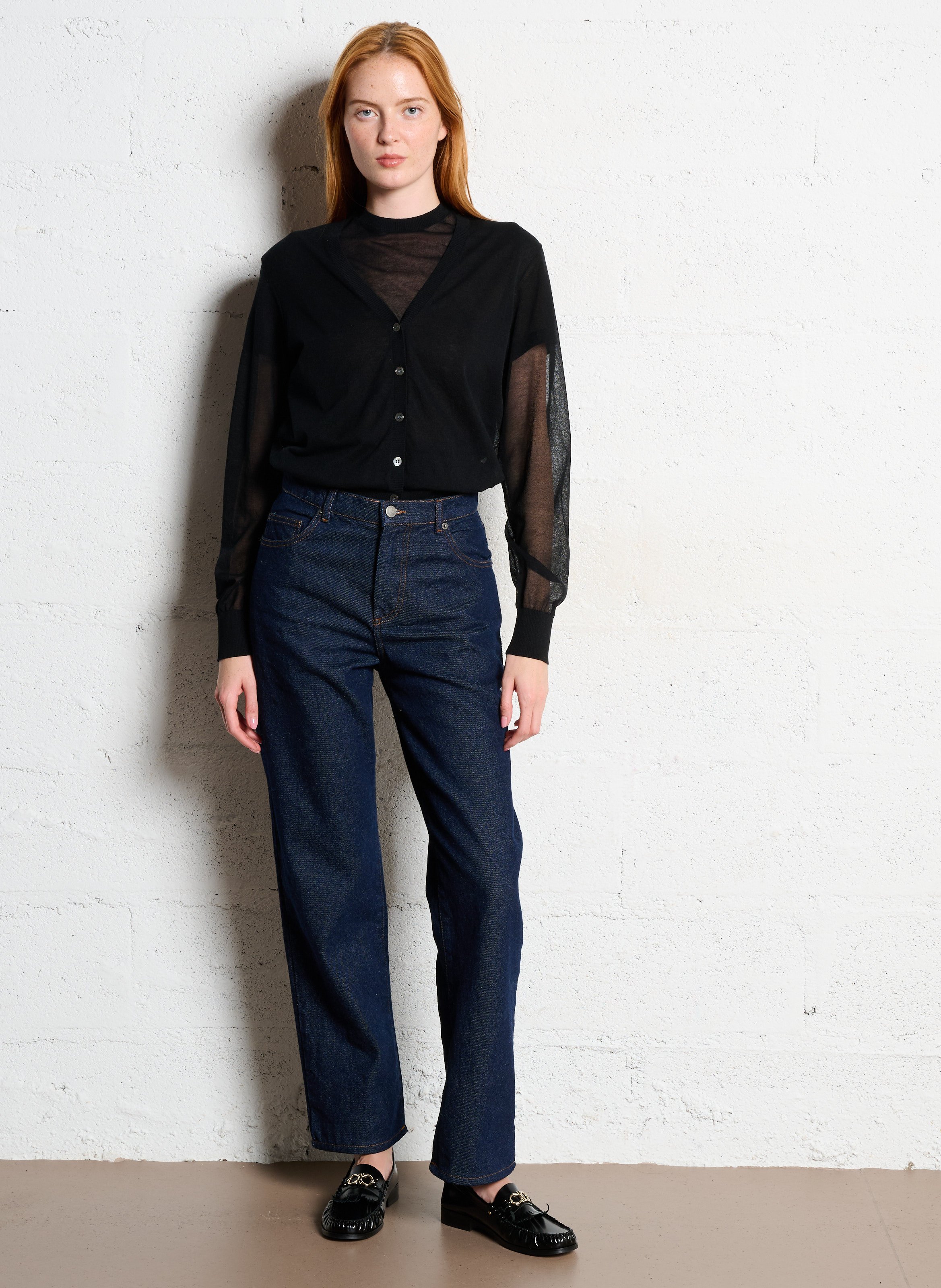 Jean droit taille haute en coton bio SOEUR Bleu