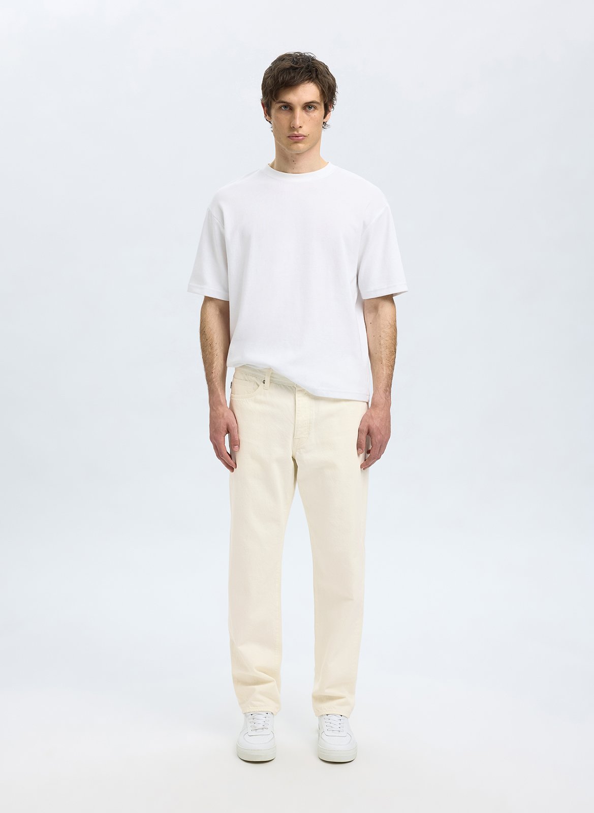 Straight organic cotton-blend jeans SELECTED White