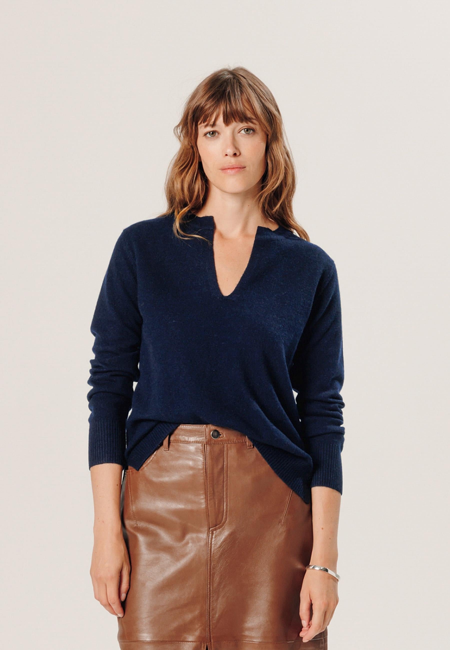 Cashmere Tunisian collar sweater RODIER Blue