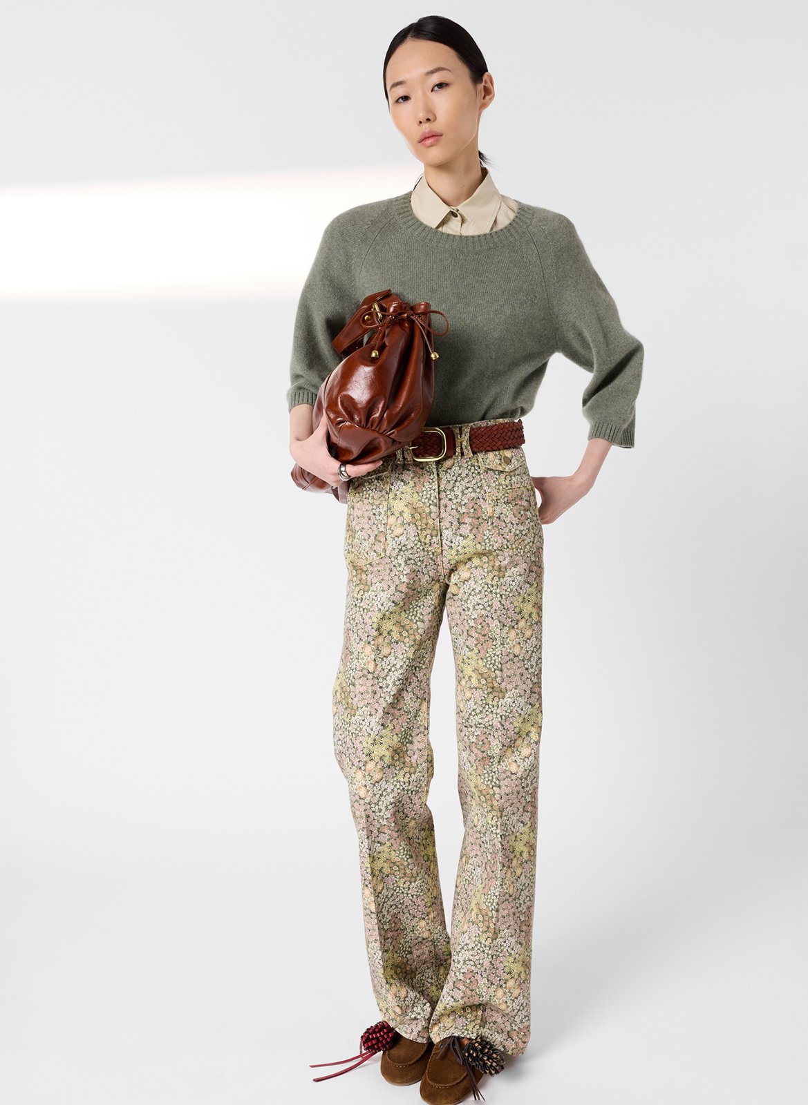 Straight cotton sweater with round neck GERARD DAREL Khaki