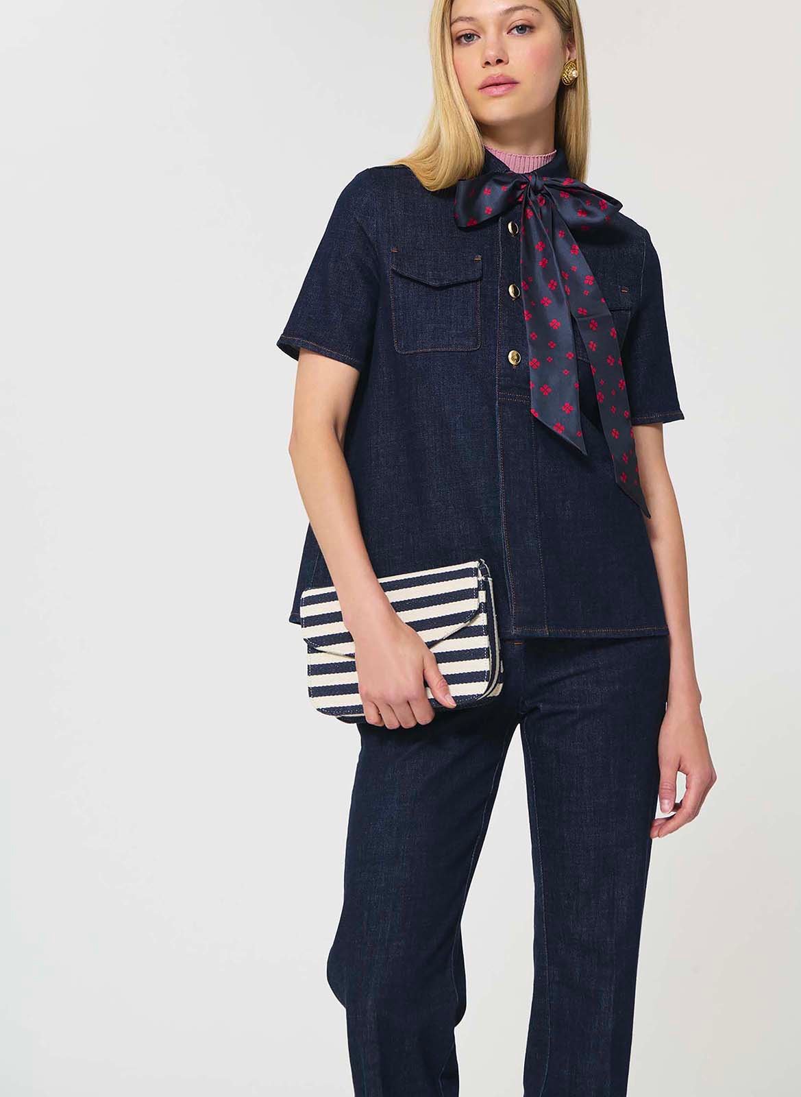 Rechte top met polokraag van gemengd katoen TARA JARMON Blauw