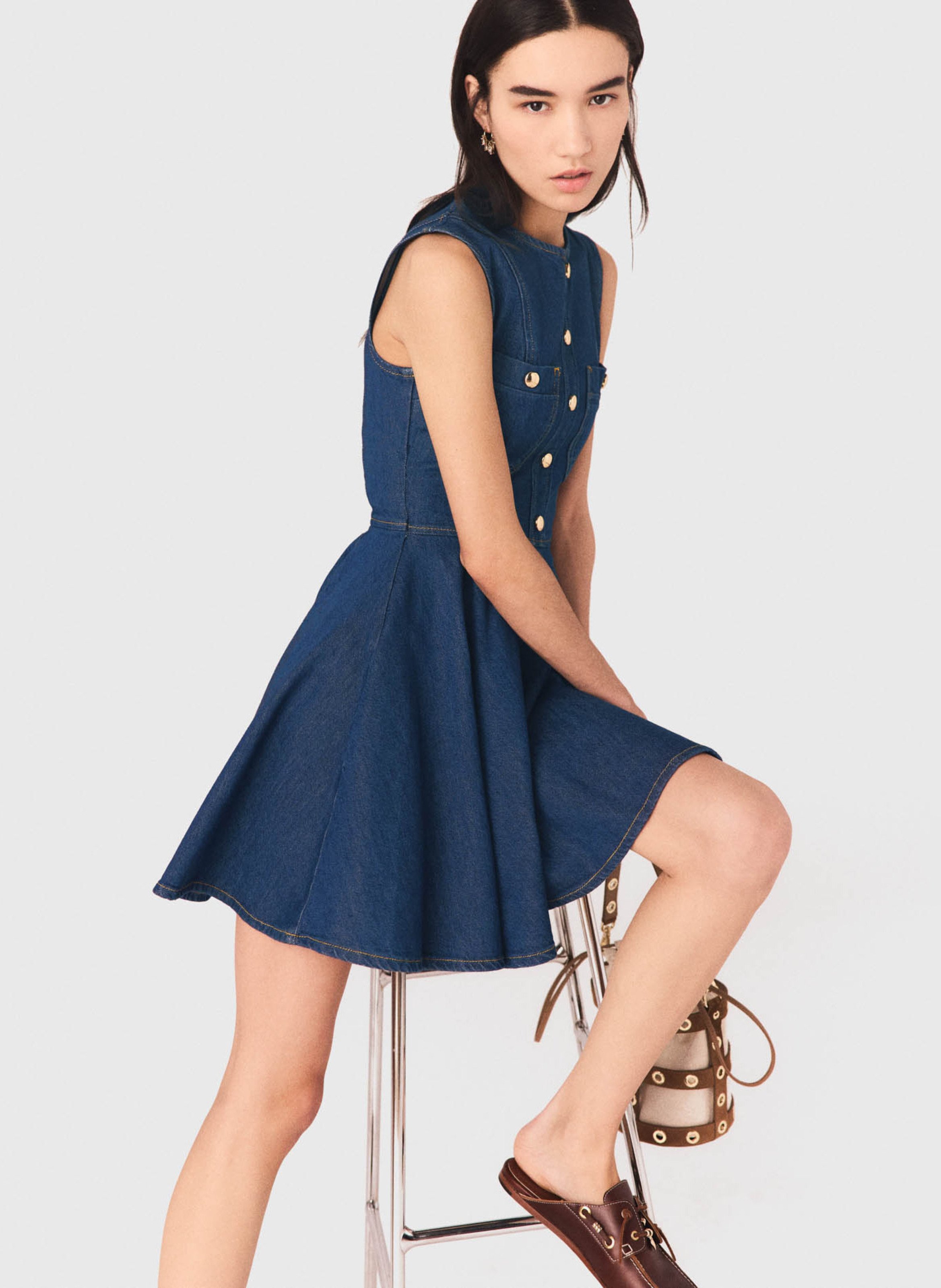 Sleeveless short denim dress MAJE Blue