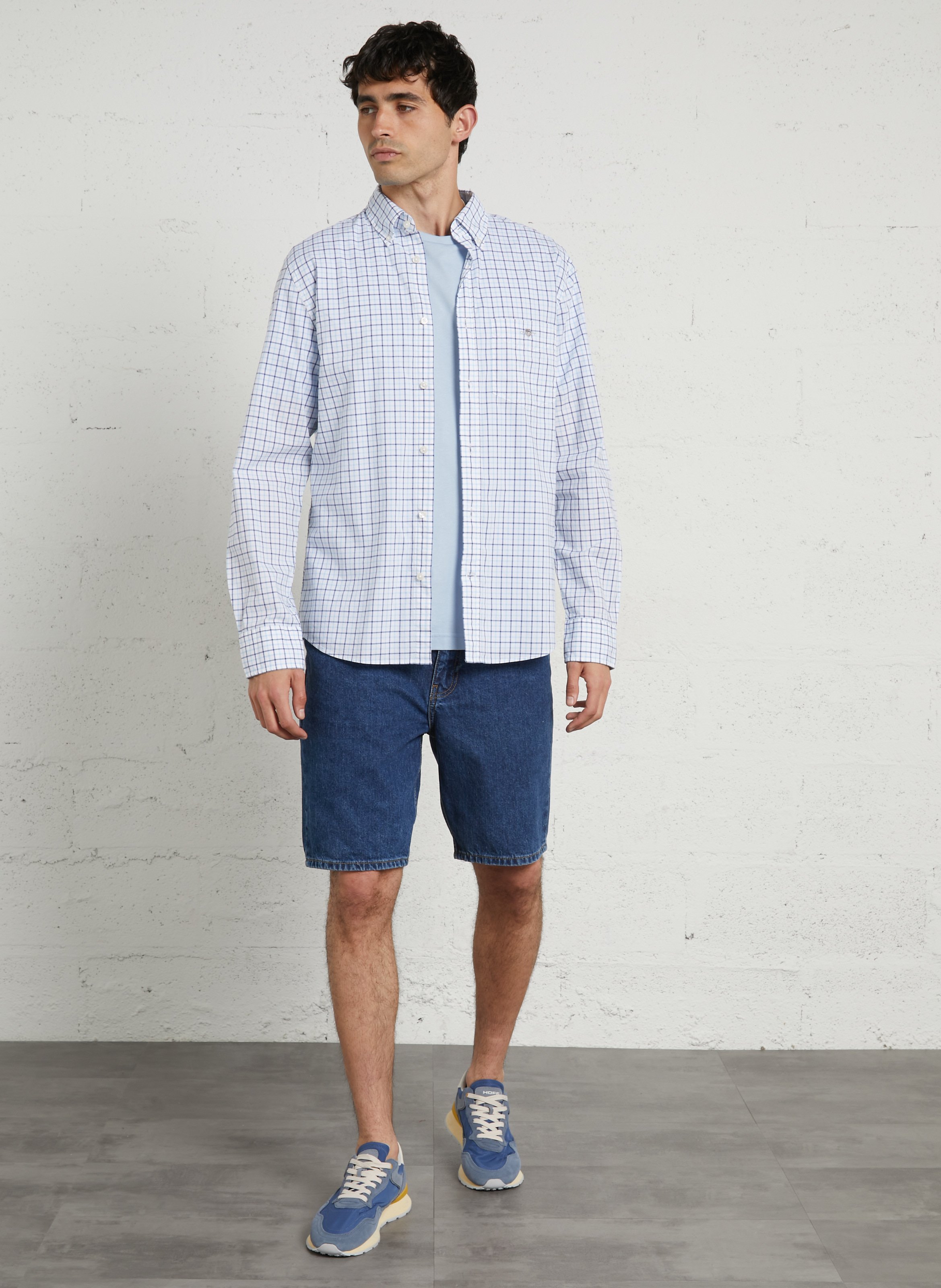 Chemise regular-fit col américain à carreaux en coton GANT Bleu
