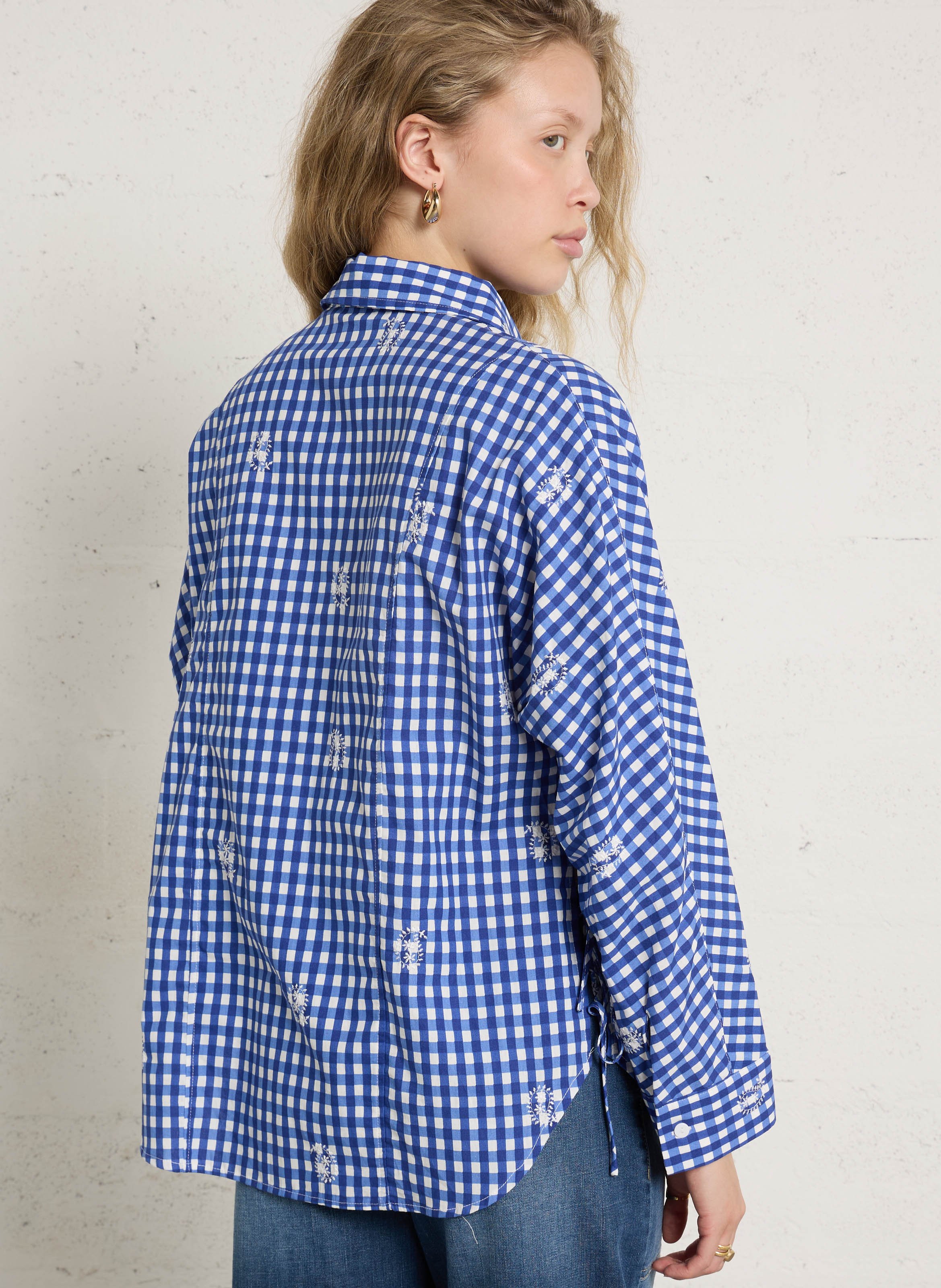 Straight printed cotton shirt with classic collar THE KORNER Blue