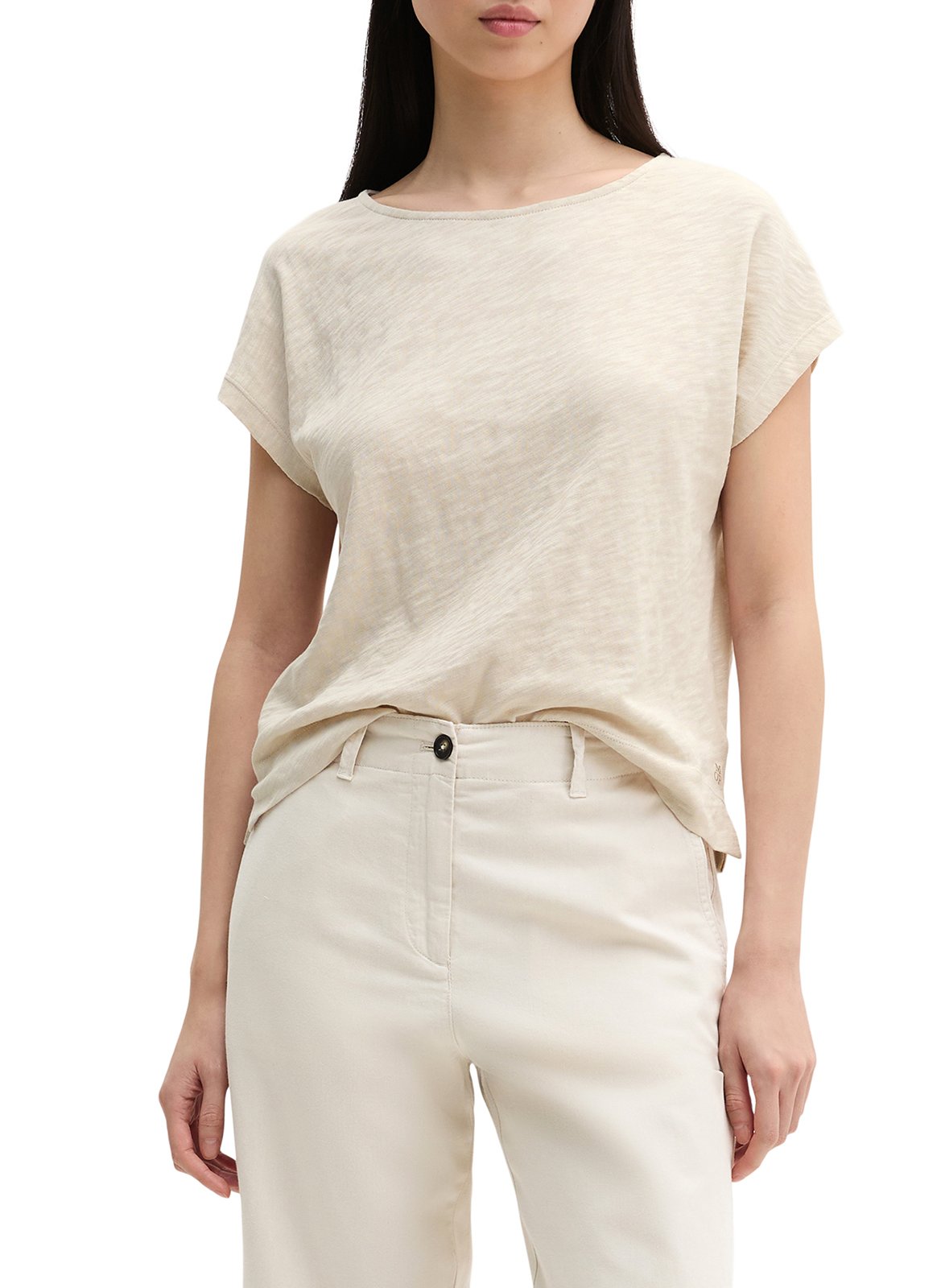 T-shirt met boothals in effen katoen. MARC O'POLO Beige