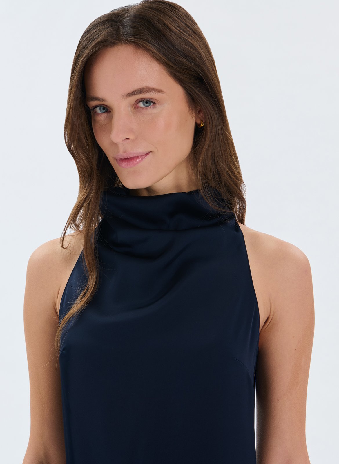 Halflange jurk met opstaande kraag Blauw