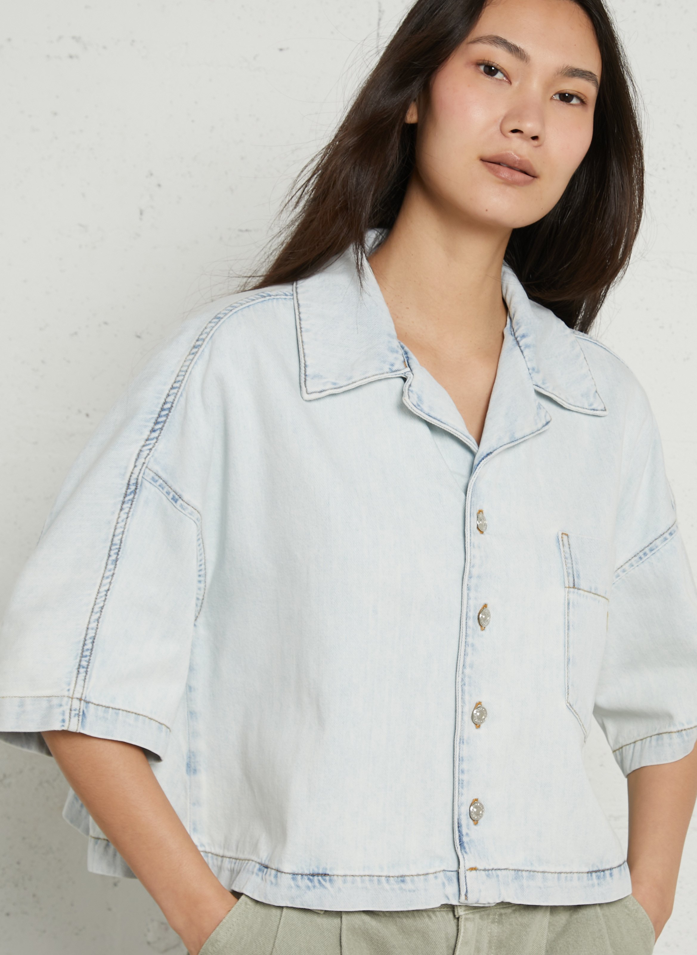 Oversized short-sleeve denim shirt BELLEROSE Faded jeans