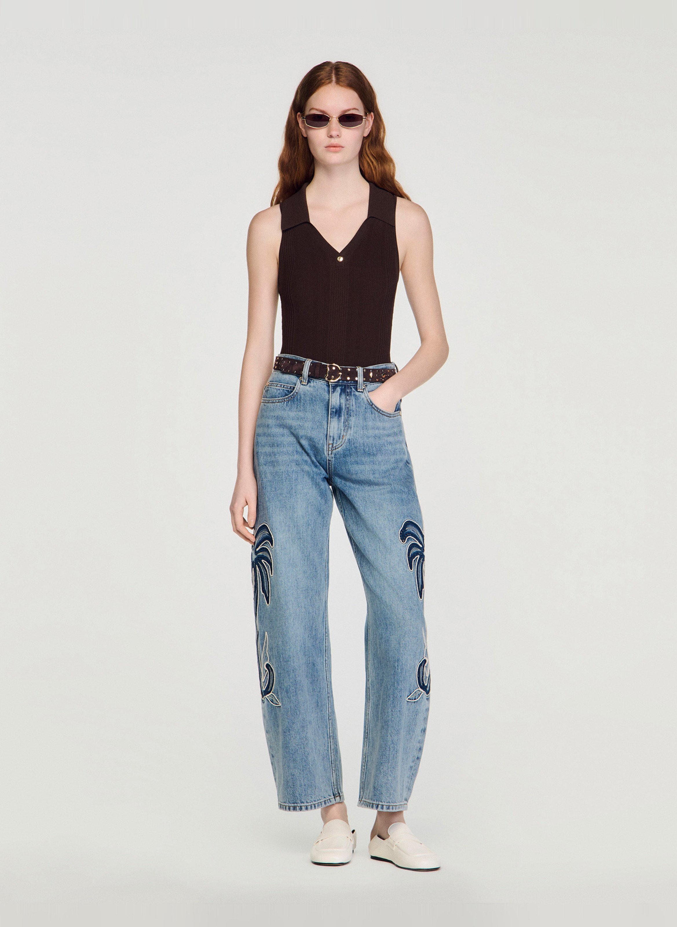 Body met V-hals SANDRO Bruin