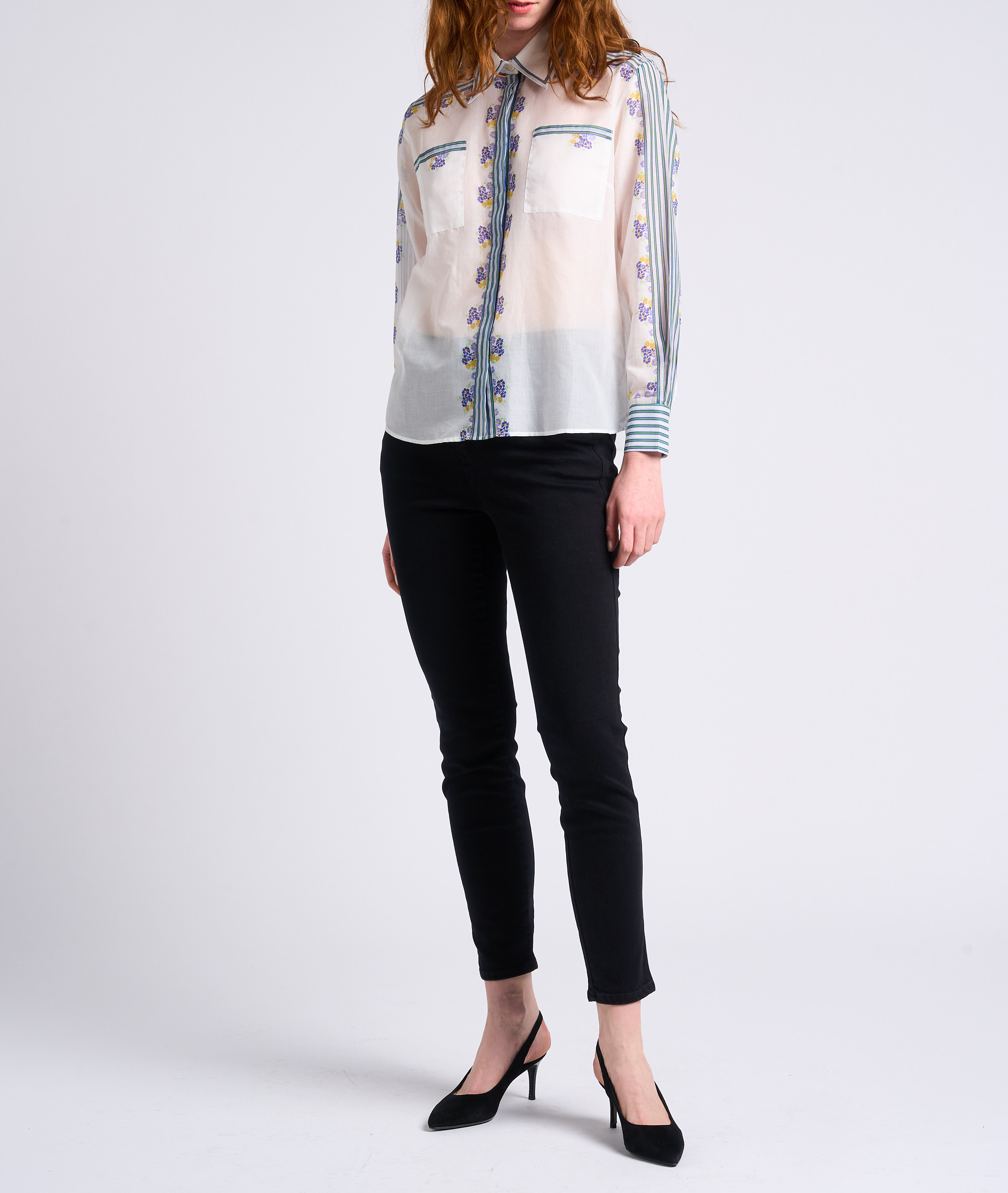 Camisa recta estampada y transparente con cuello italiano PAUL AND JOE Blanco