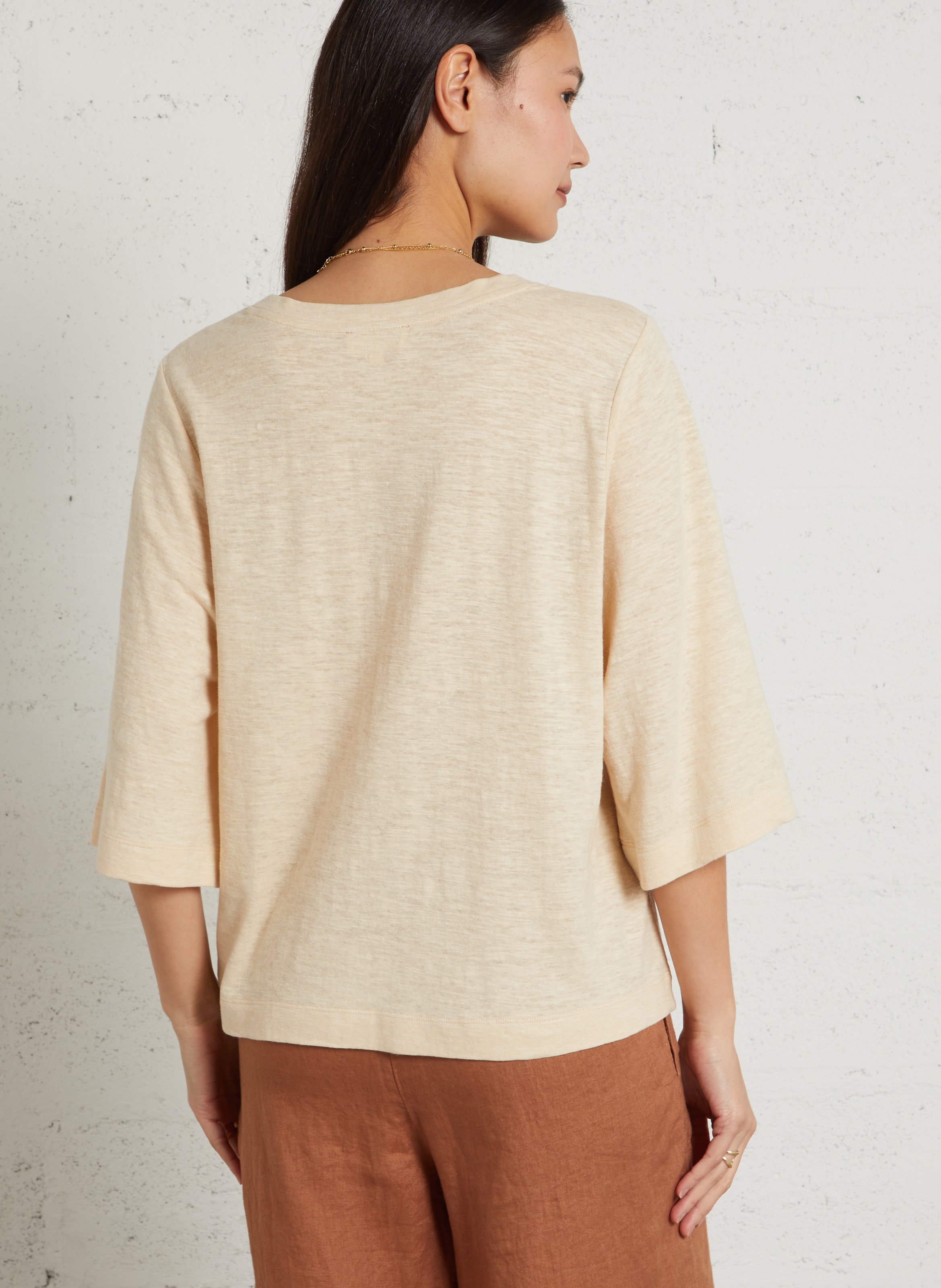 Effen top met lange mouwen en ronde hals MAISON 123 Beige