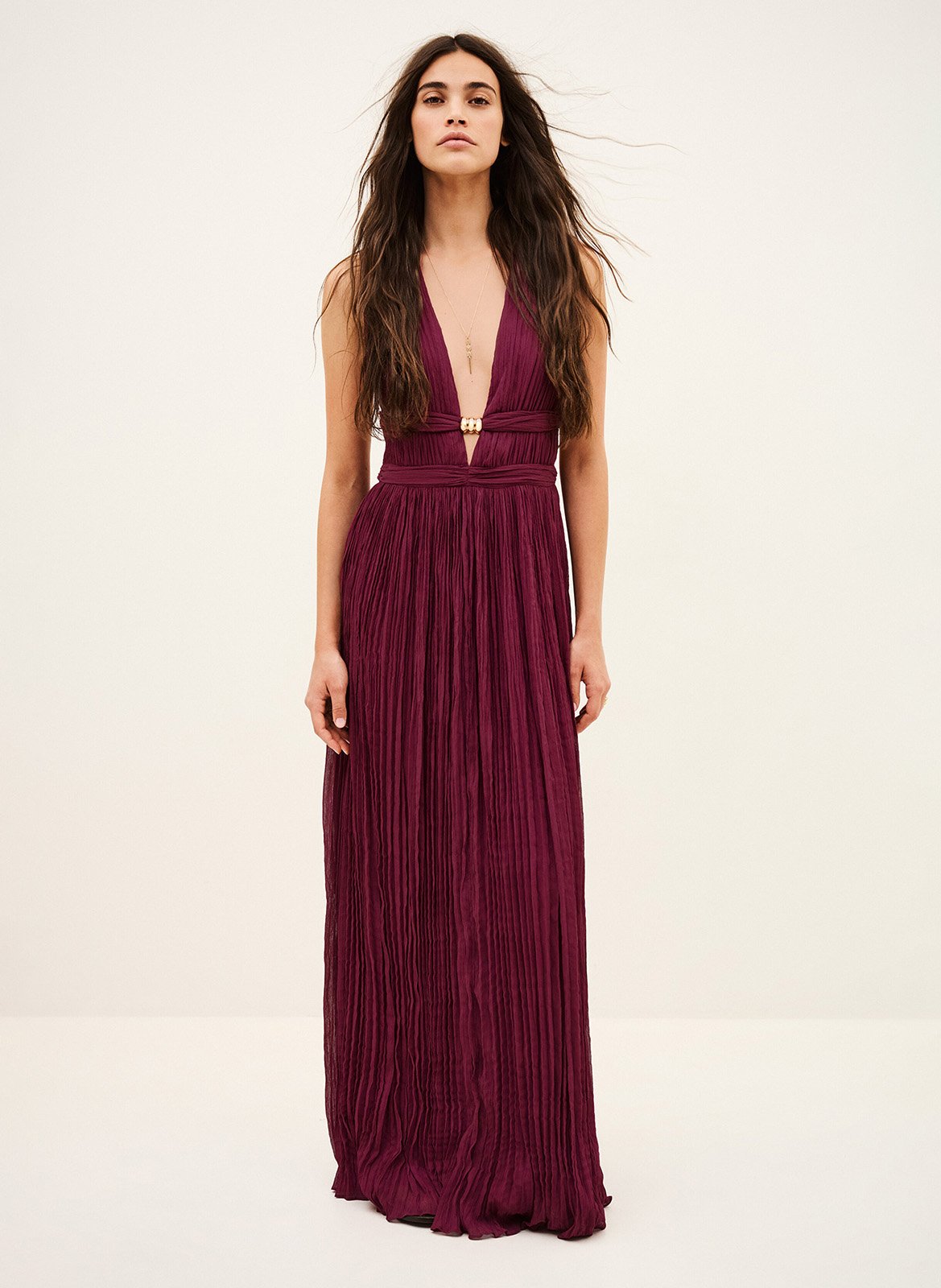 Sleeveless solid color pleated maxi dress BA&SH