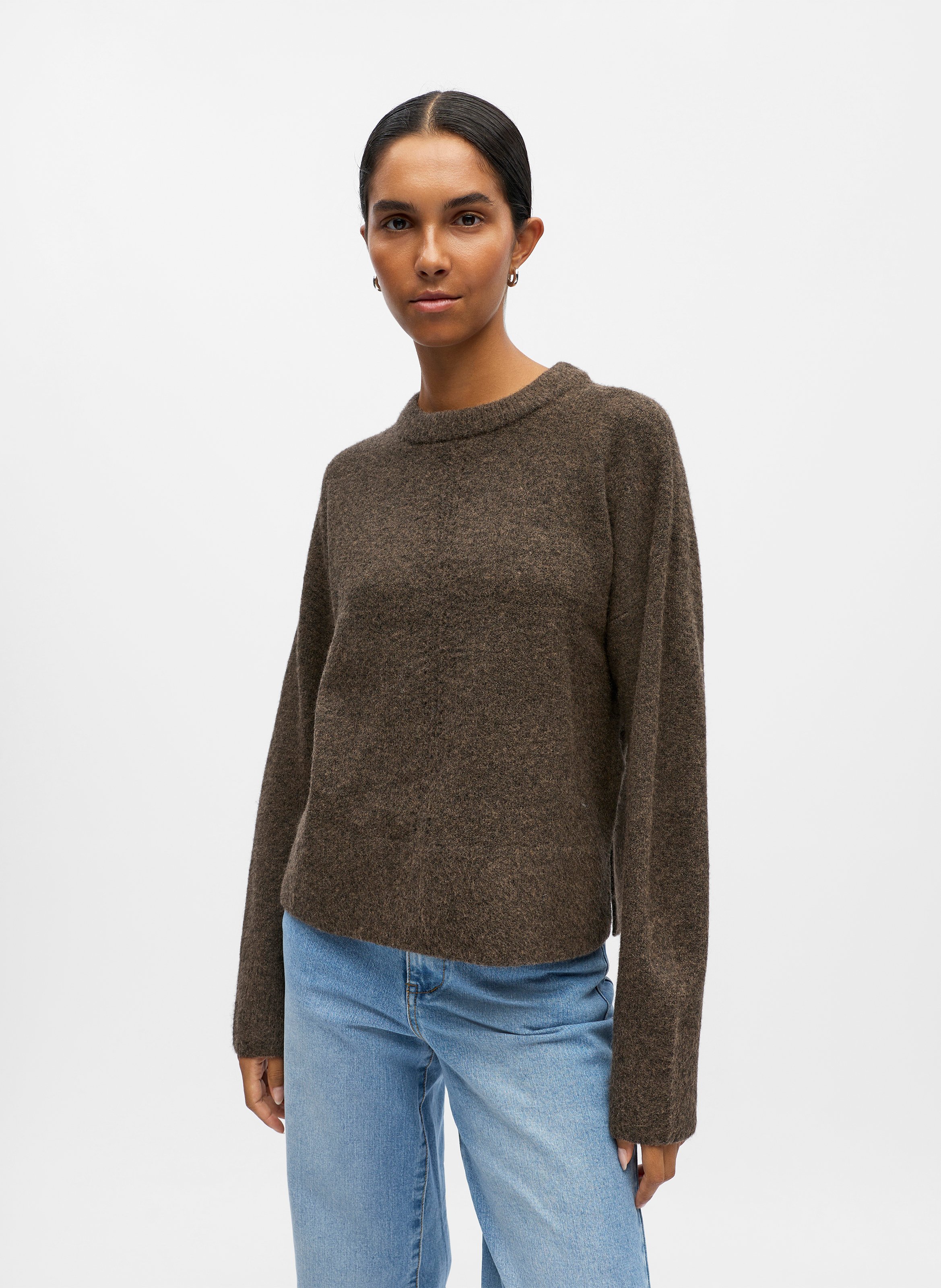 Gerader Rundhalsausschnitt-Pullover uni OBJECT Braun