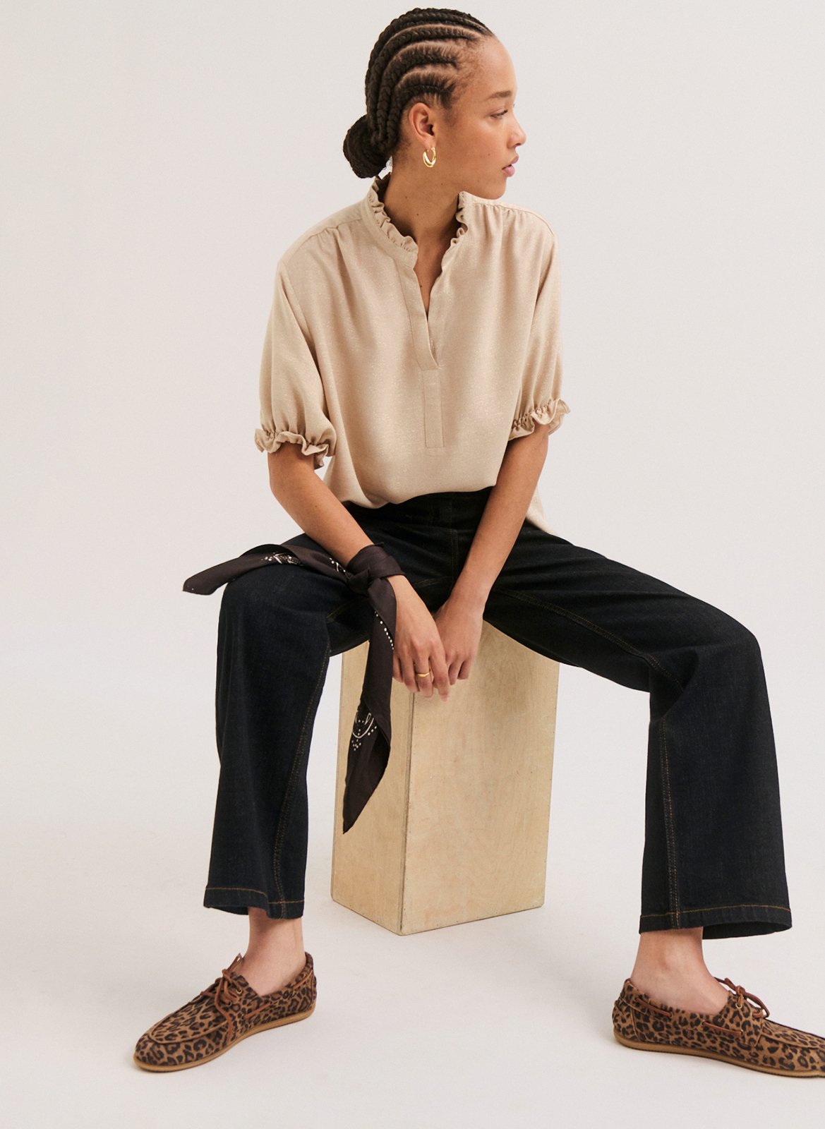Oversized Sequined Turtleneck Top PABLO Beige